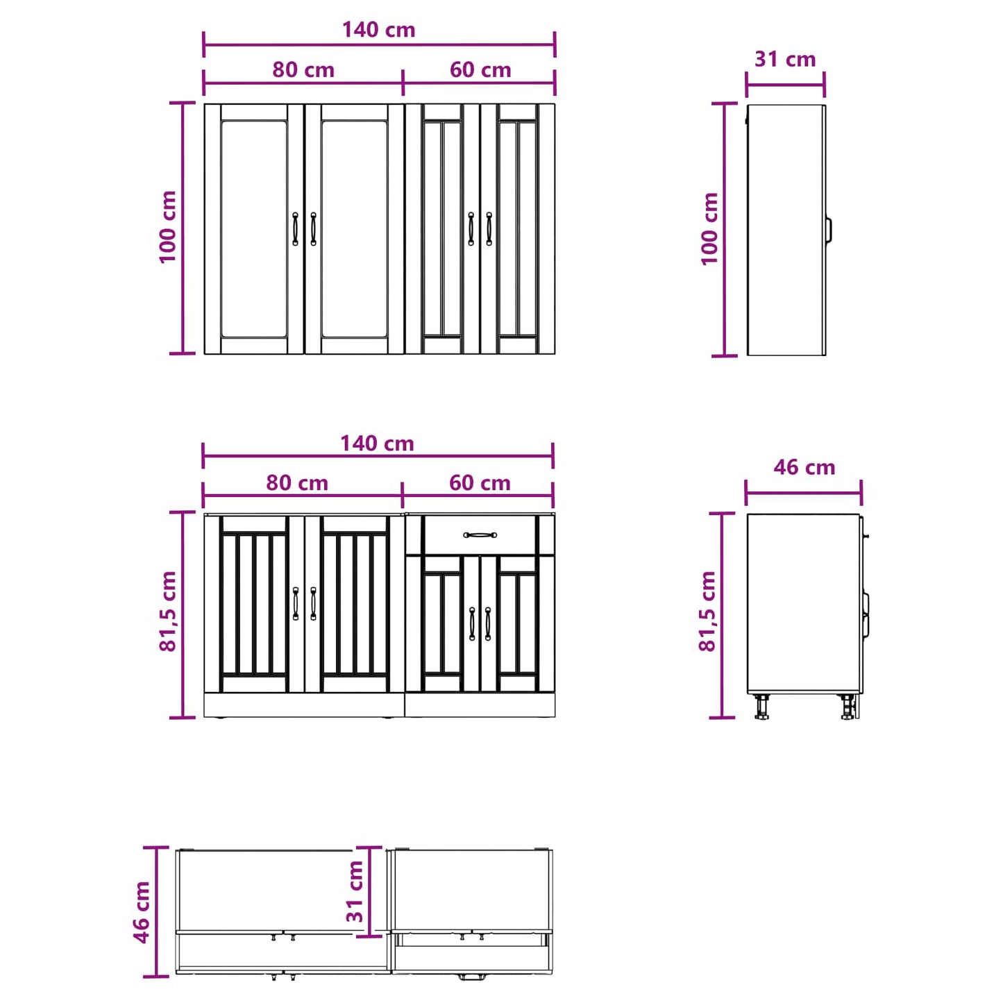 Kücheneinheit Lucca 4 Pcs Hochglanz Weiß Holzwerkstoff
