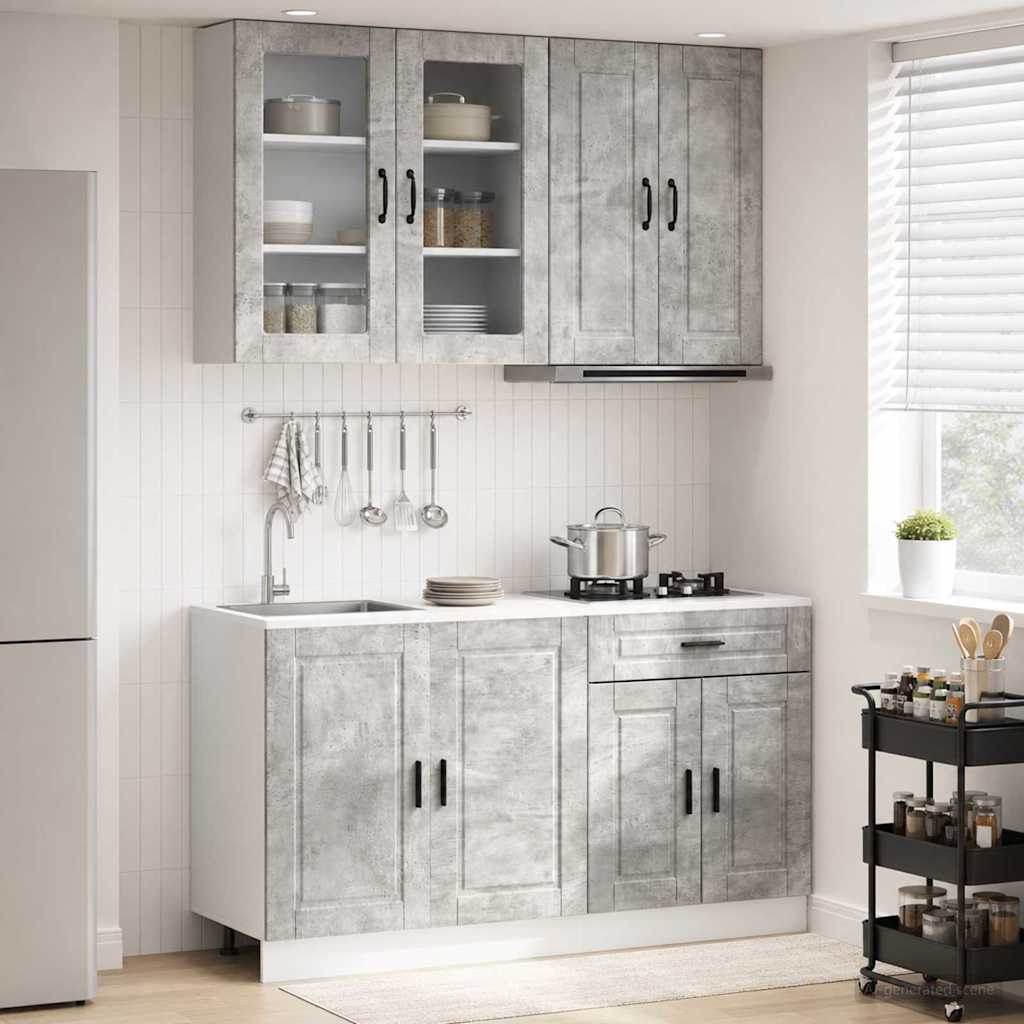 Kücheneinheit Porto 4 Pcs Betongrau Holzwerkstoff