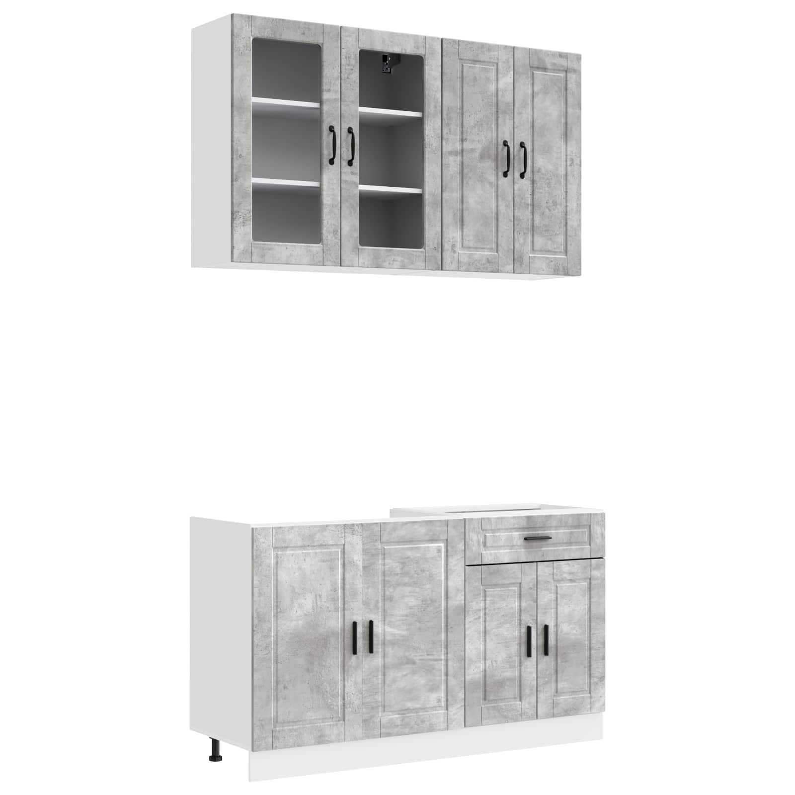 Kücheneinheit Porto 4 Pcs Betongrau Holzwerkstoff
