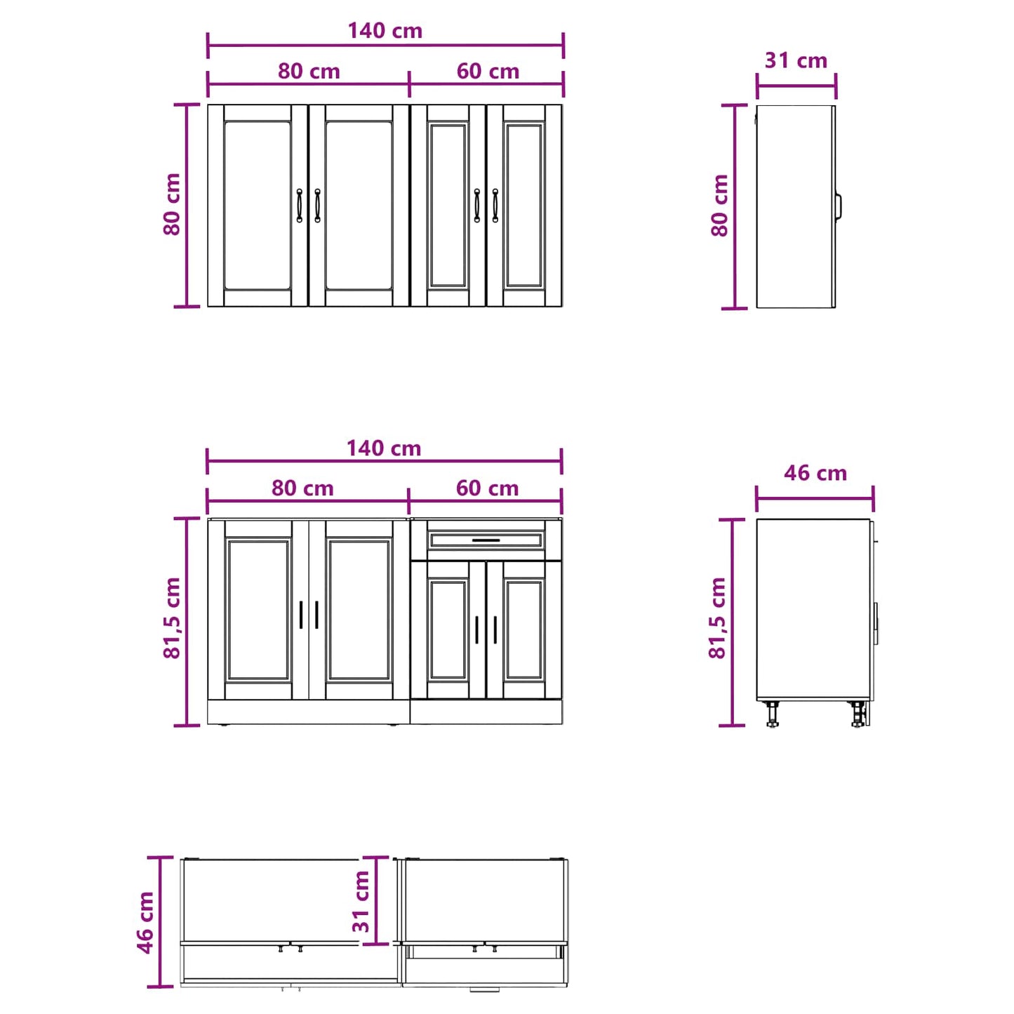 Kücheneinheit Porto 4 Pcs Artisan-Eiche Holzwerkstoff