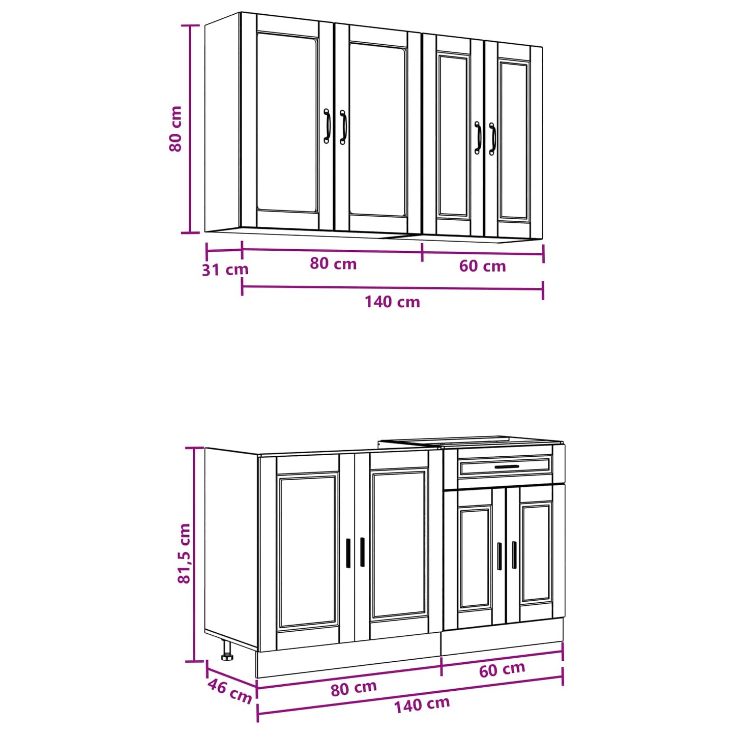 Kücheneinheit Porto 4 Pcs Artisan-Eiche Holzwerkstoff