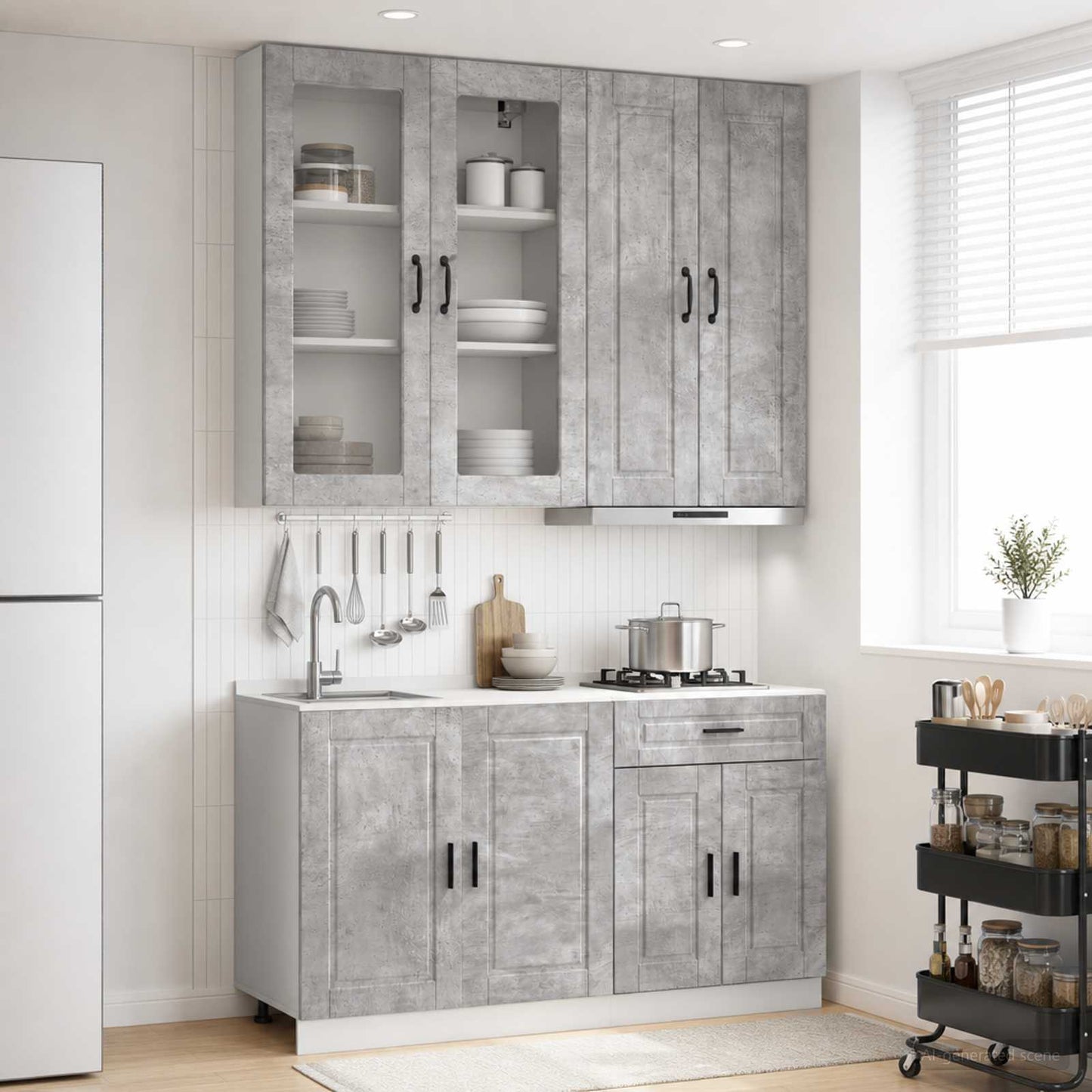 Kücheneinheit Porto 4 Pcs Betongrau Holzwerkstoff