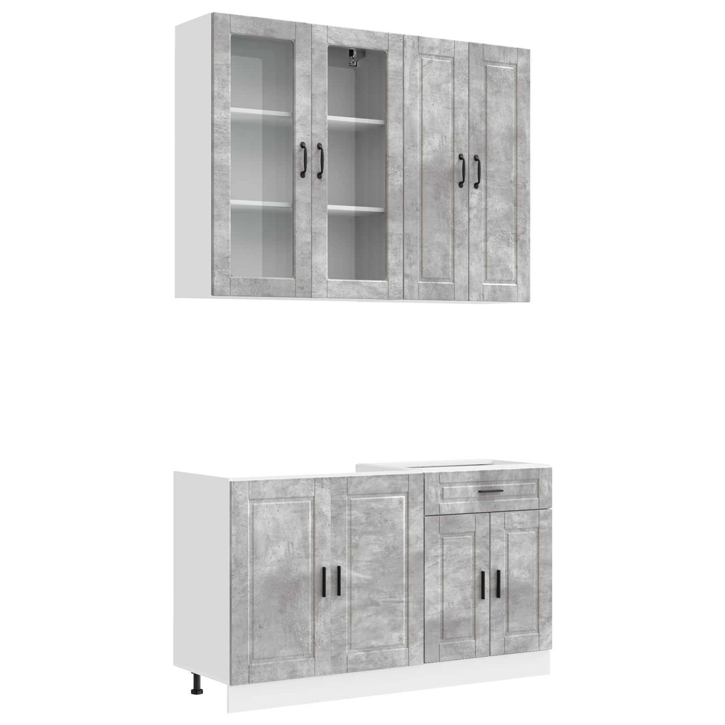 Kücheneinheit Porto 4 Pcs Betongrau Holzwerkstoff