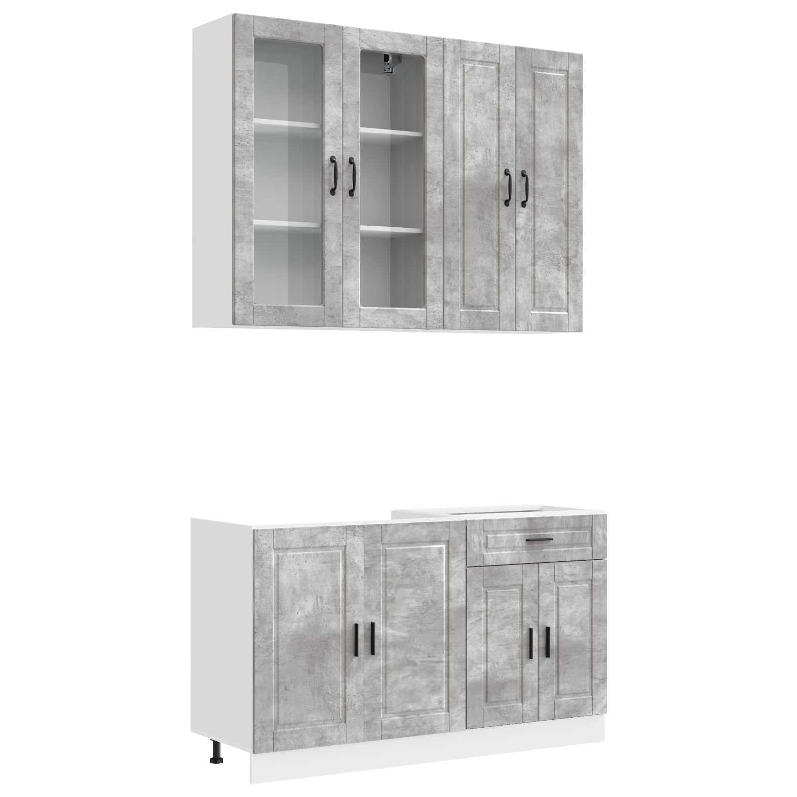Kücheneinheit Porto 4 Pcs Betongrau Holzwerkstoff