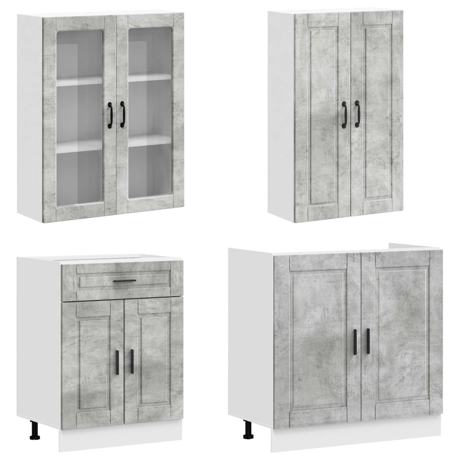 Kücheneinheit Porto 4 Pcs Betongrau Holzwerkstoff