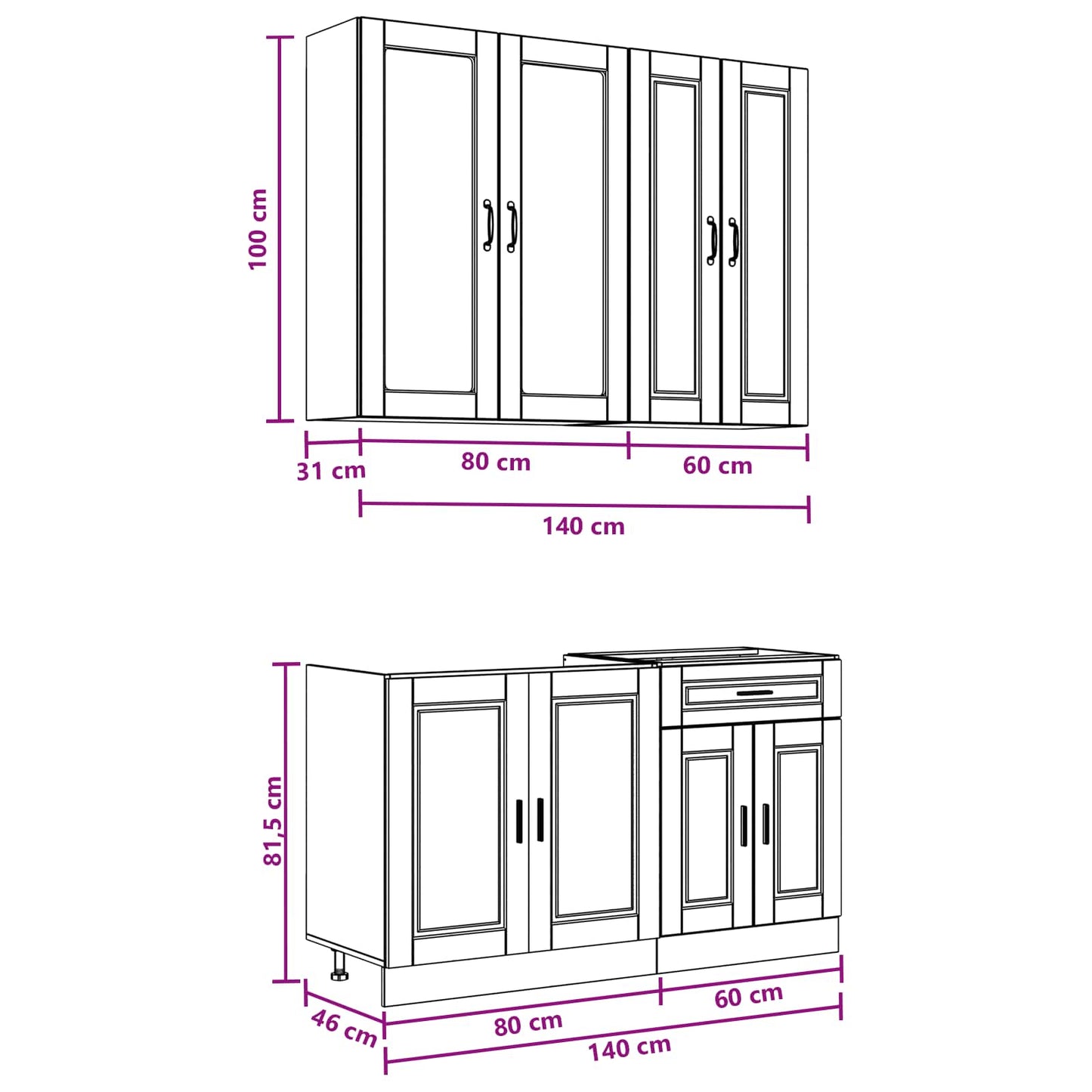 Kücheneinheit Porto 4 Pcs Grau Sonoma Holzwerkstoff