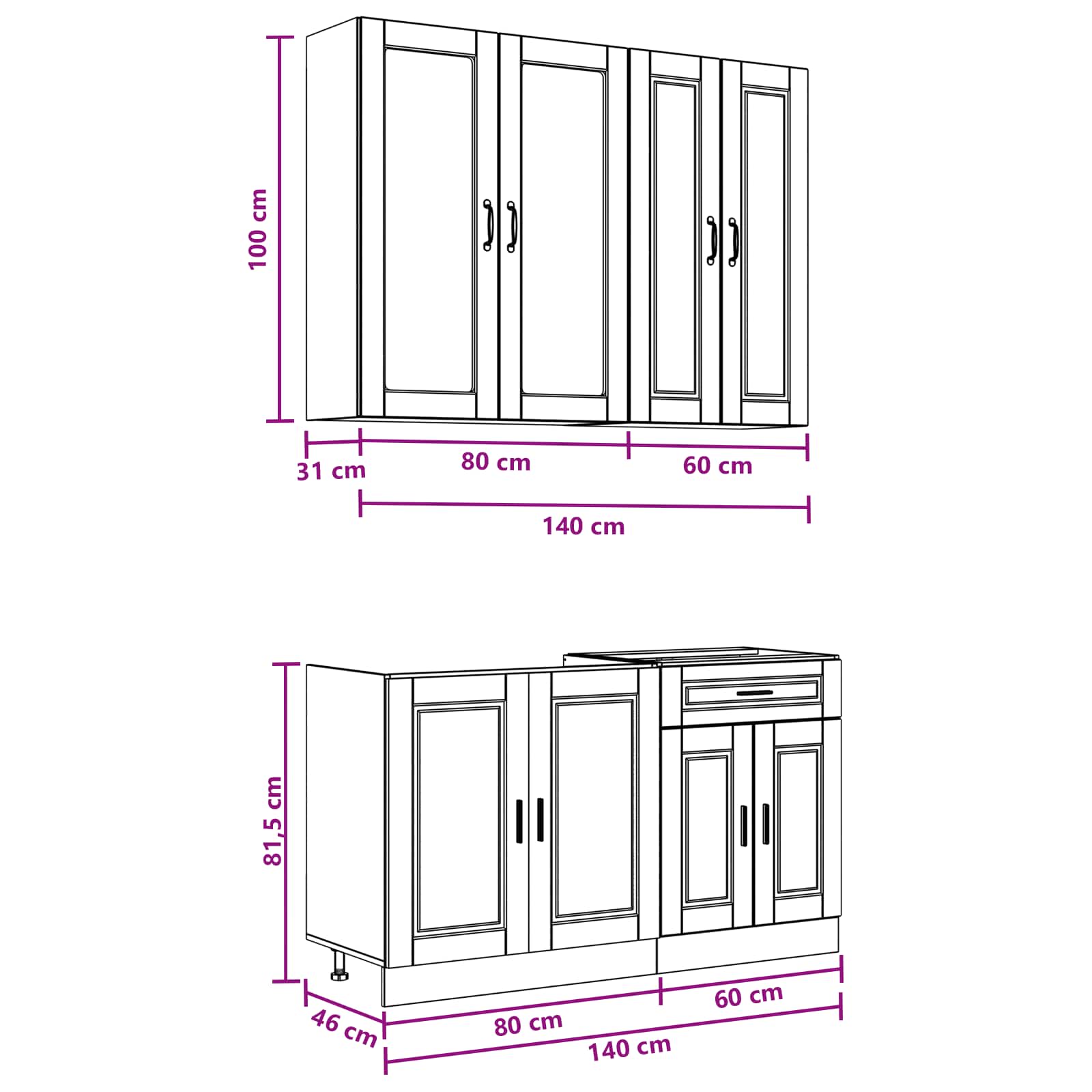 Kücheneinheit Porto 4 Pcs Grau Sonoma Holzwerkstoff