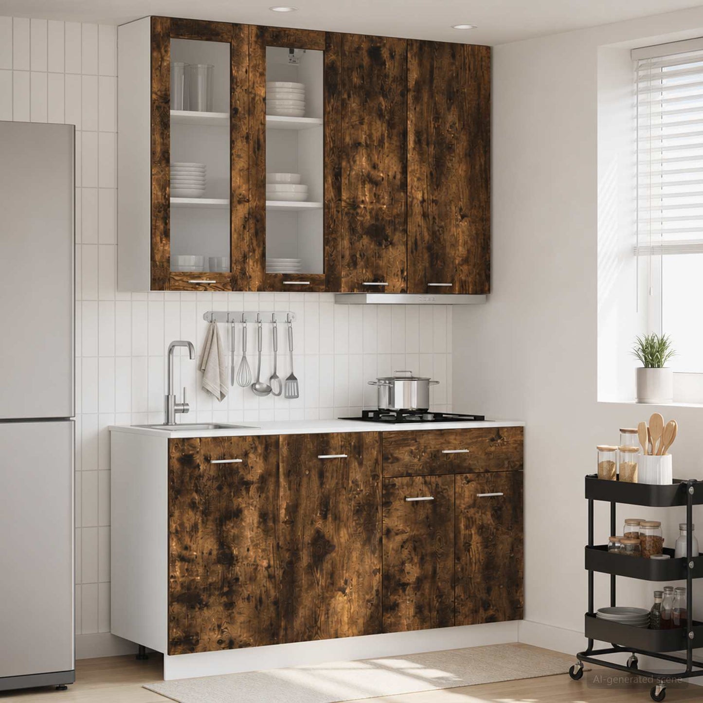 Kücheneinheit Lyon 4 Pcs Schwarze Eiche Holzwerkstoff