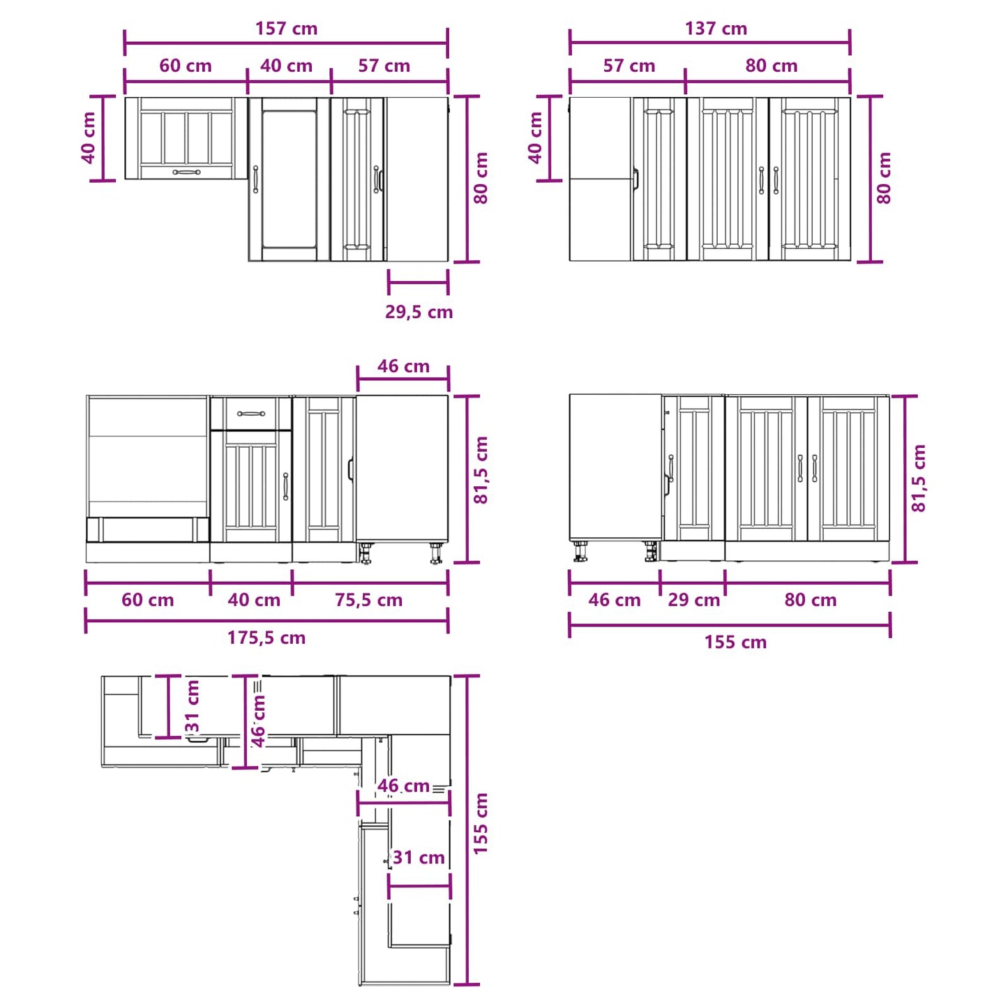 Kücheneinheit Lucca 8 Pcs Holzwerkstoff