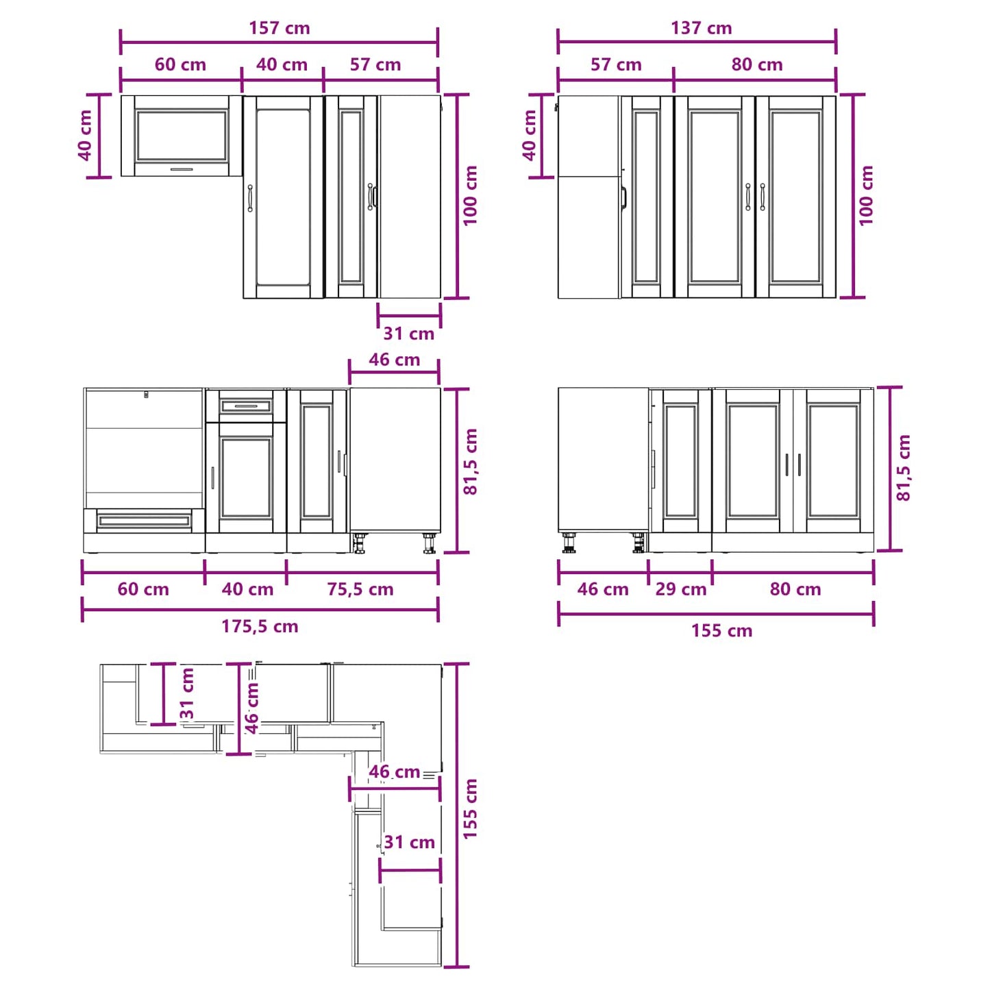 Kücheneinheit Porto 8 Pcs Holzwerkstoff
