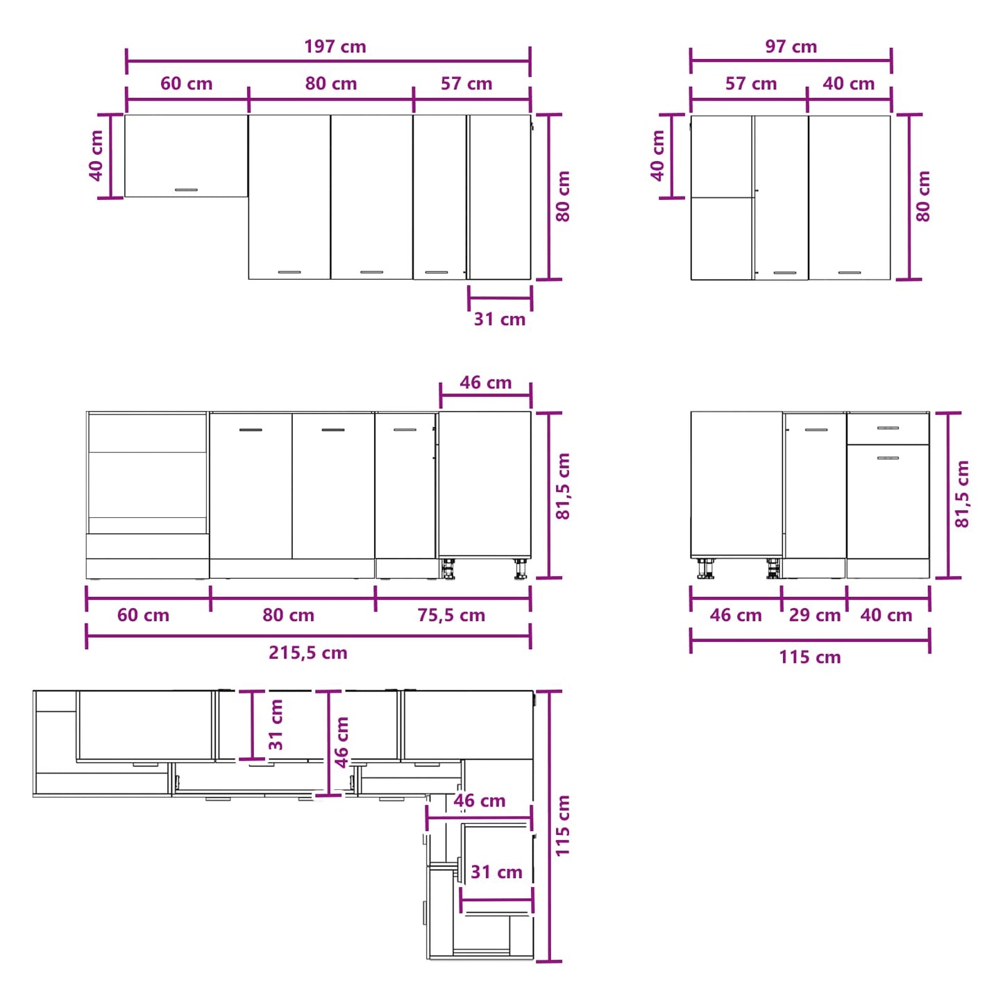Kücheneinheit Lyon 8 Pcs Holzwerkstoff