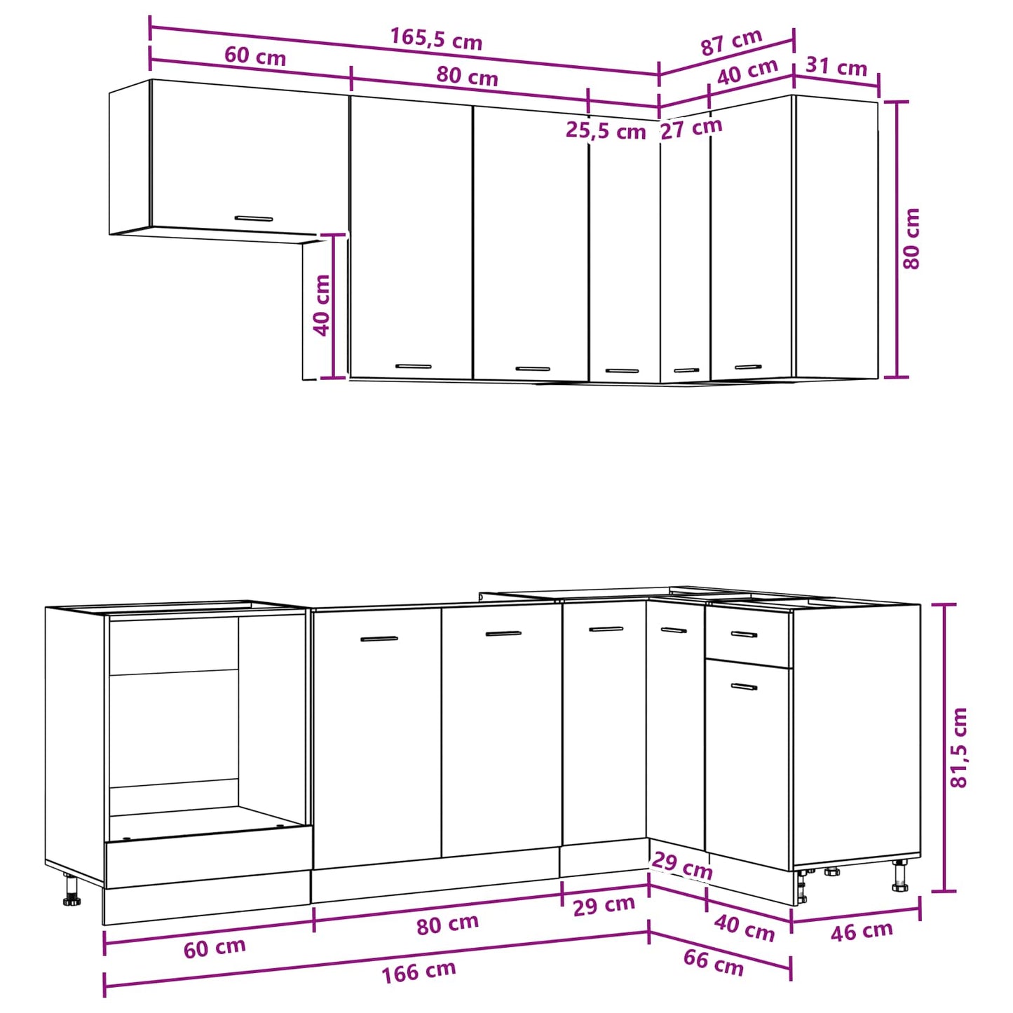 Kücheneinheit Lyon 8 Pcs Holzwerkstoff