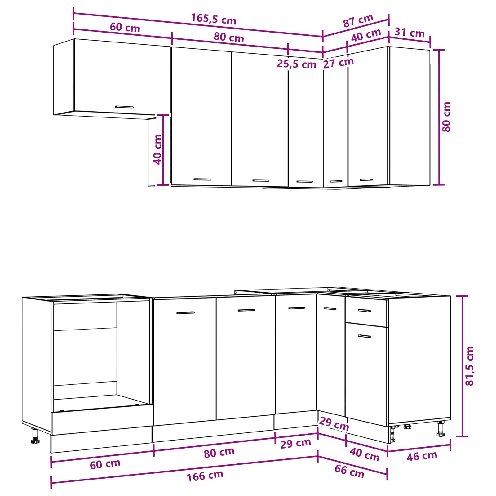 Kücheneinheit Lyon 8 Pcs Holzwerkstoff
