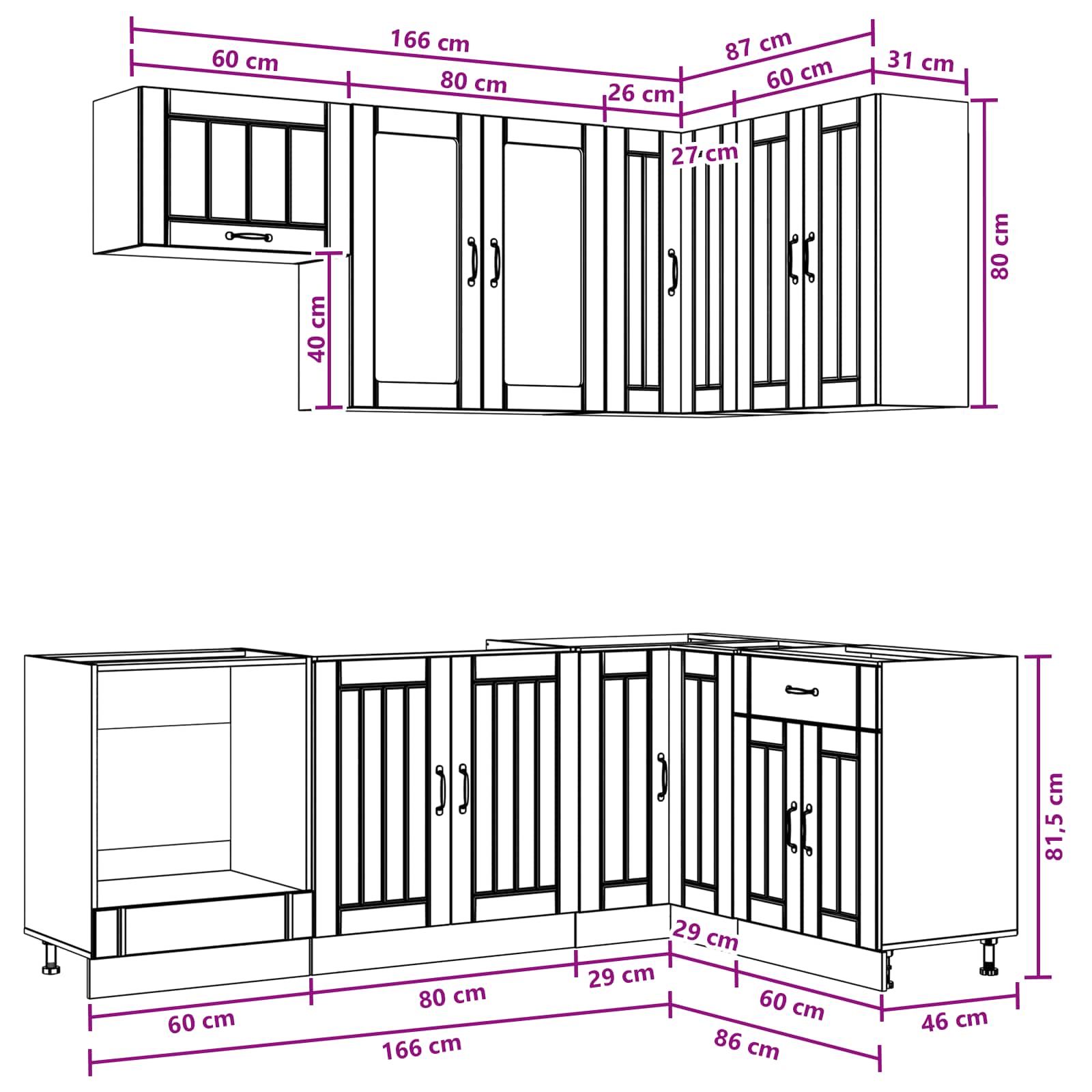 Kücheneinheit Lucca 8 Pcs Schwarz Holzwerkstoff