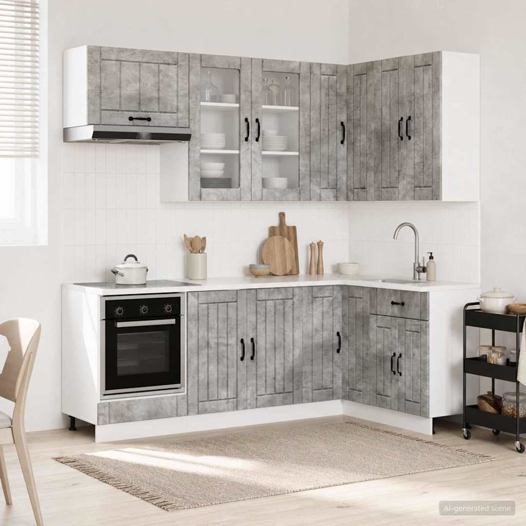 Kücheneinheit Lucca 8 Pcs Betongrau Holzwerkstoff