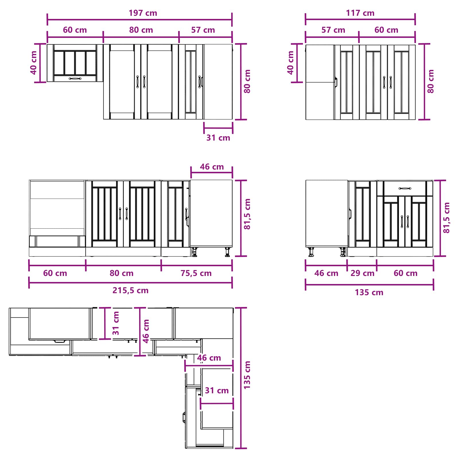 Kücheneinheit Lucca 8 Pcs Betongrau Holzwerkstoff