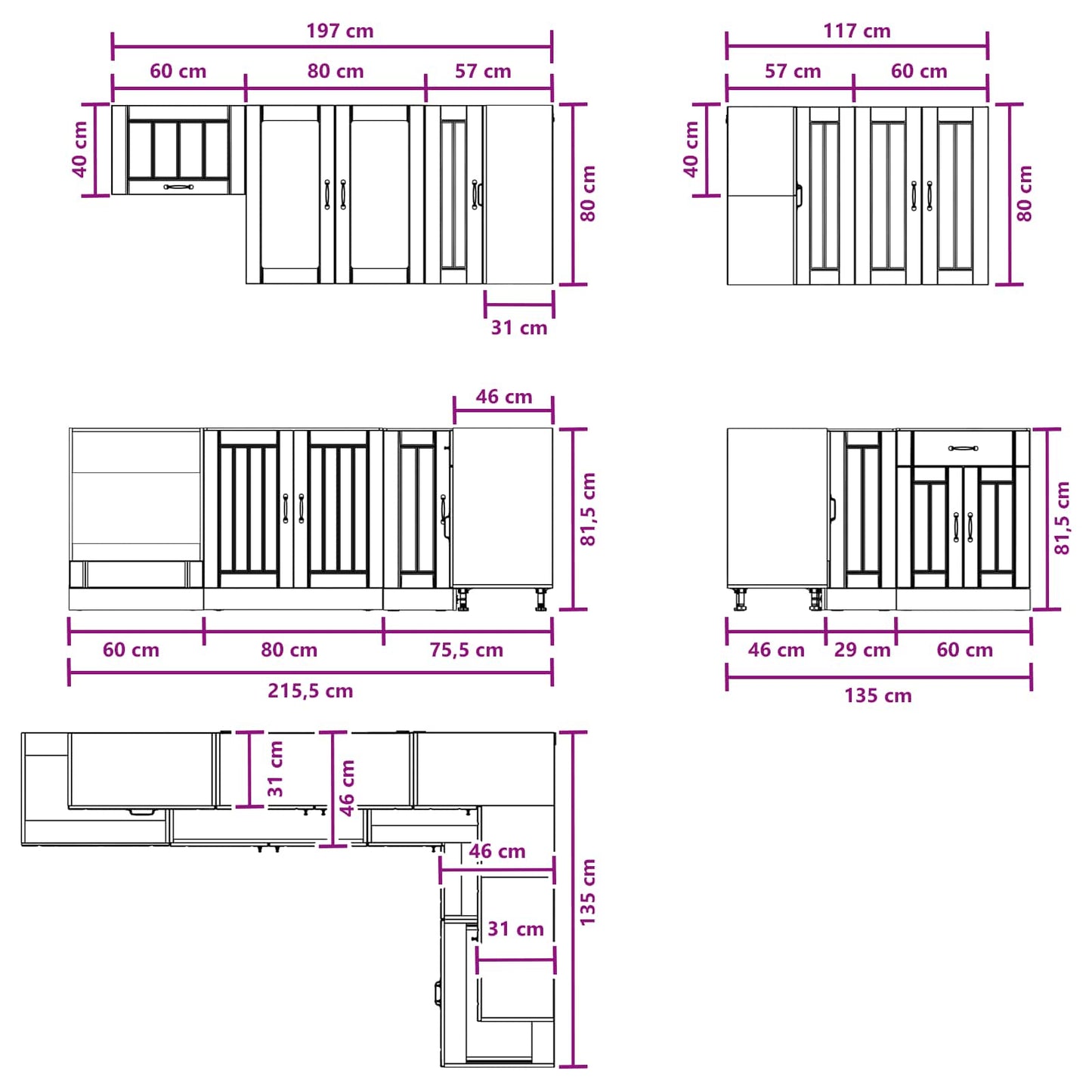 Kücheneinheit Lucca 8 Pcs Hochglanz Weiß Holzwerkstoff