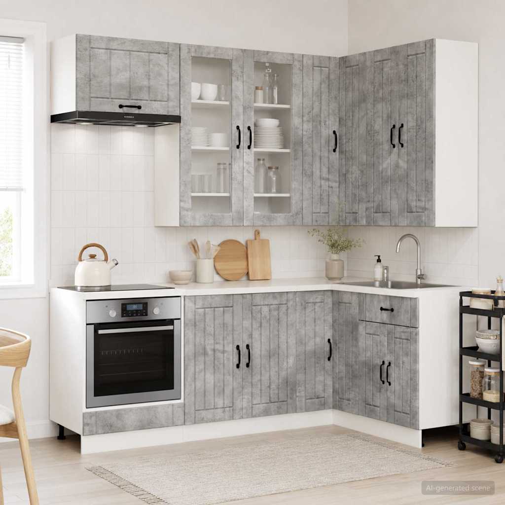 Kücheneinheit Lucca 8 Pcs Betongrau Holzwerkstoff