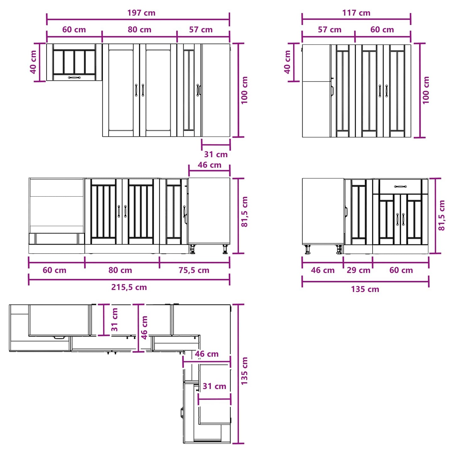 Kücheneinheit Lucca 8 Pcs Betongrau Holzwerkstoff