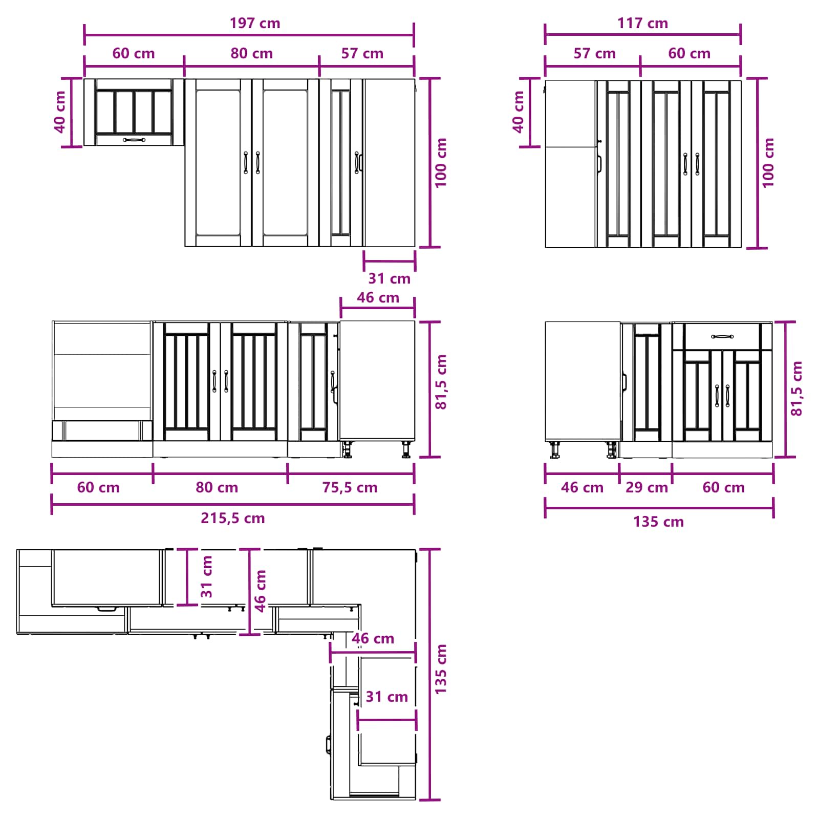 Kücheneinheit Lucca 8 Pcs Betongrau Holzwerkstoff