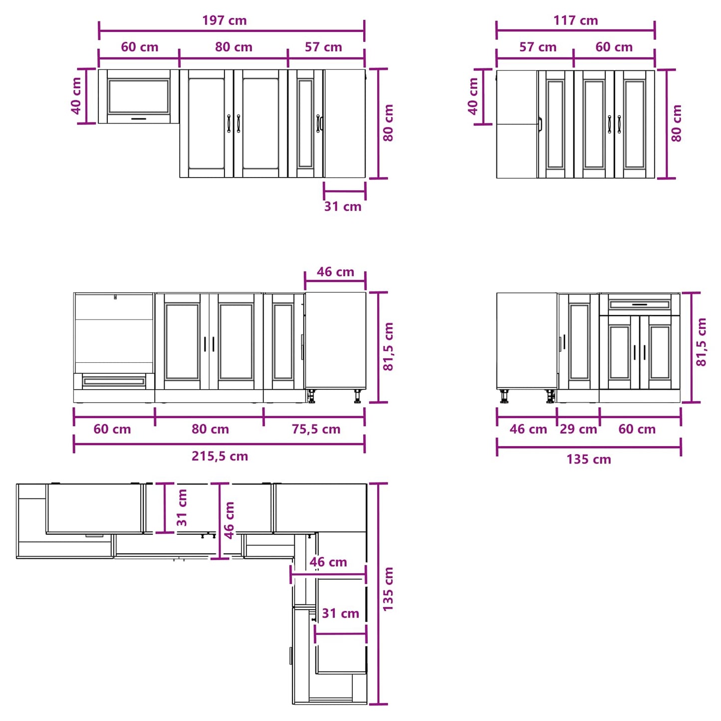 Kücheneinheit Porto 8 Pcs Weiß Holzwerkstoff