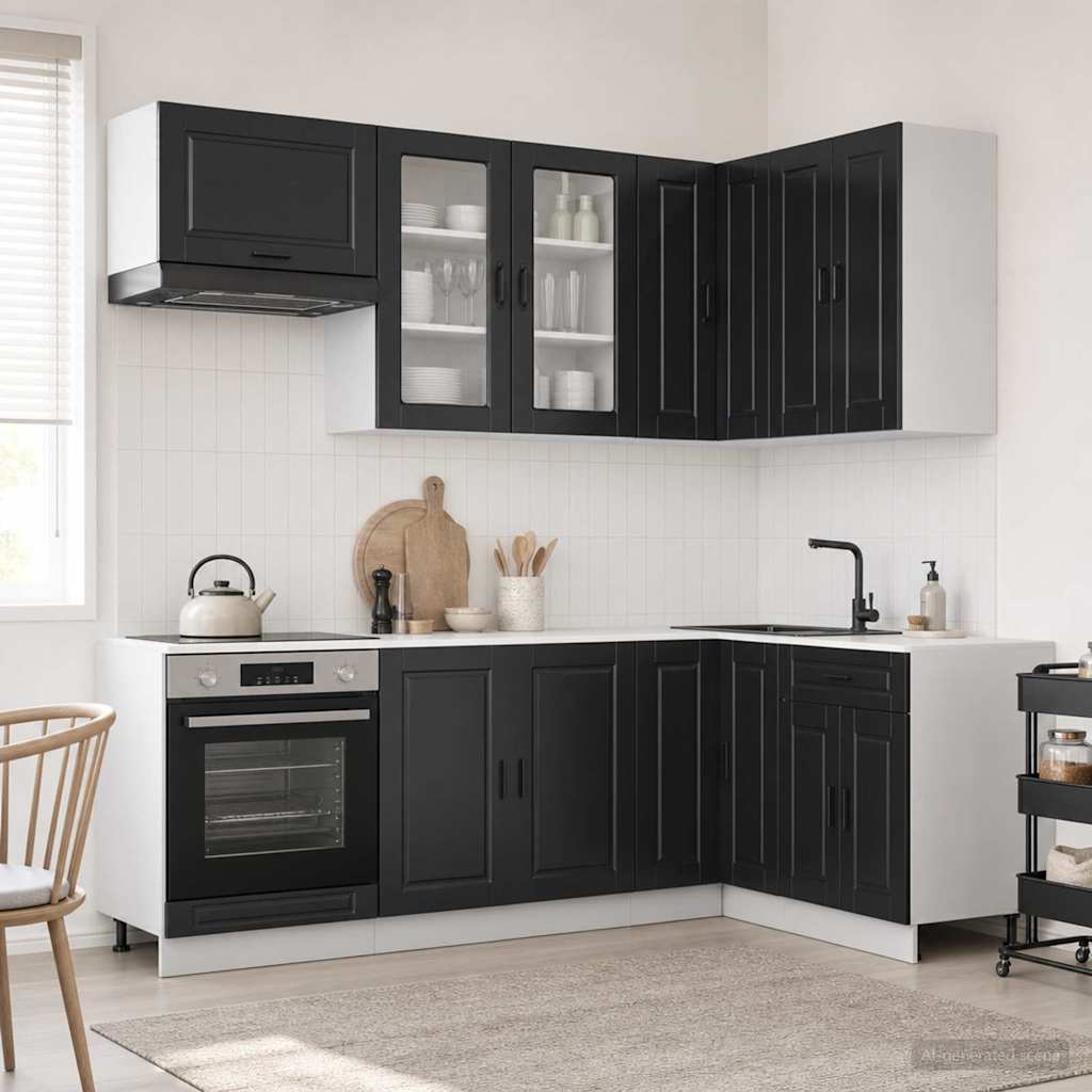 Kücheneinheit Porto 8 Pcs Schwarz Holzwerkstoff
