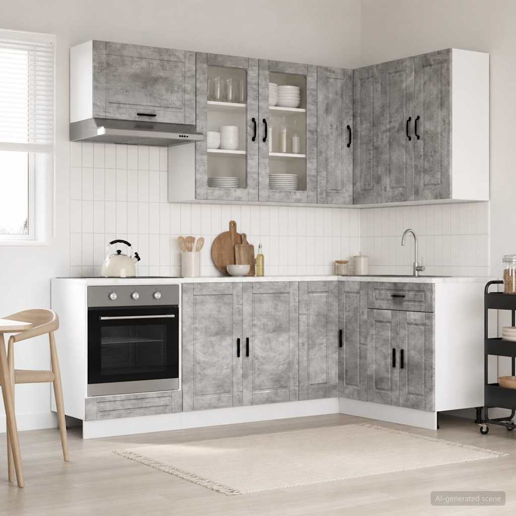 Kücheneinheit Porto 8 Pcs Betongrau Holzwerkstoff