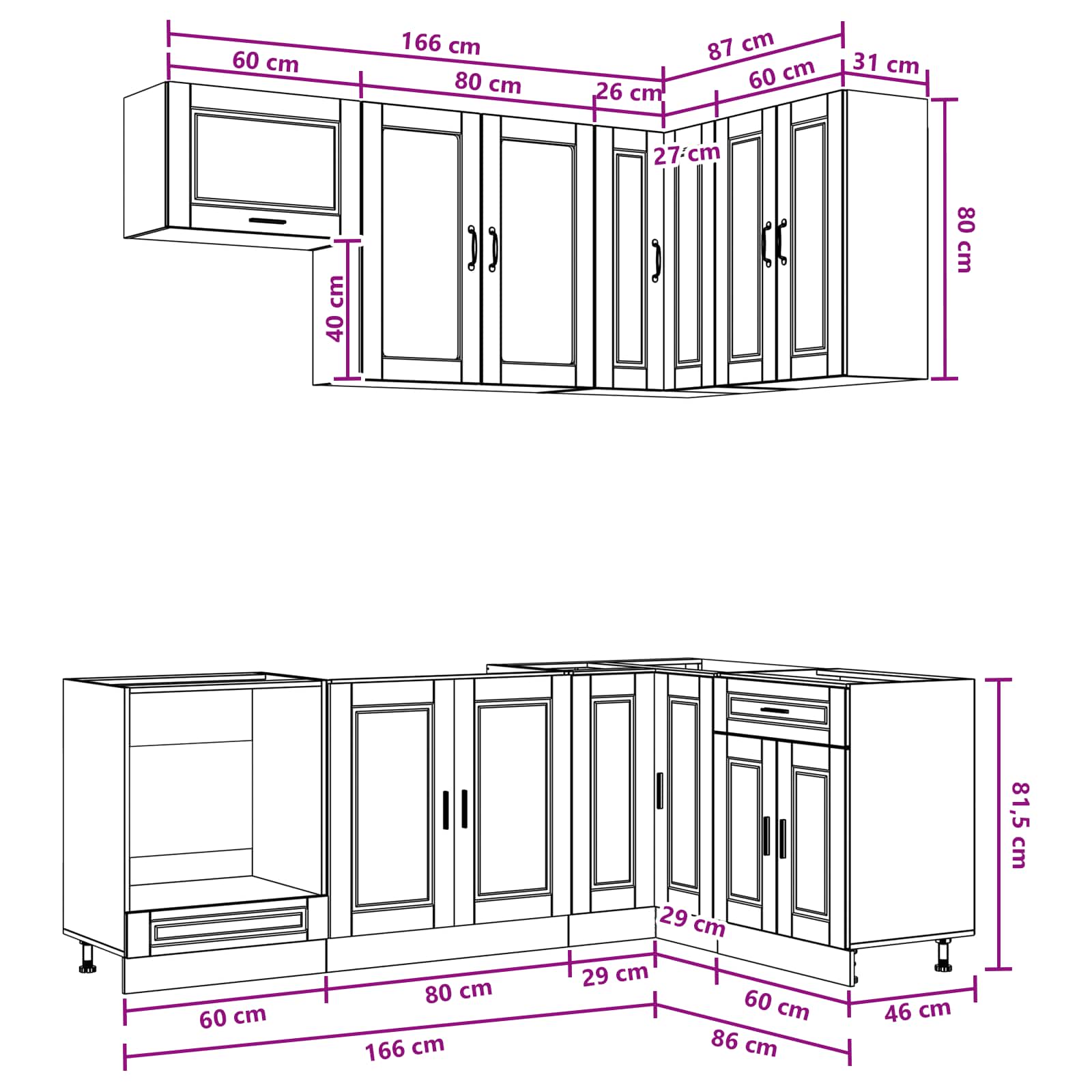 Kücheneinheit Porto 8 Pcs Hochglanz Weiß Holzwerkstoff