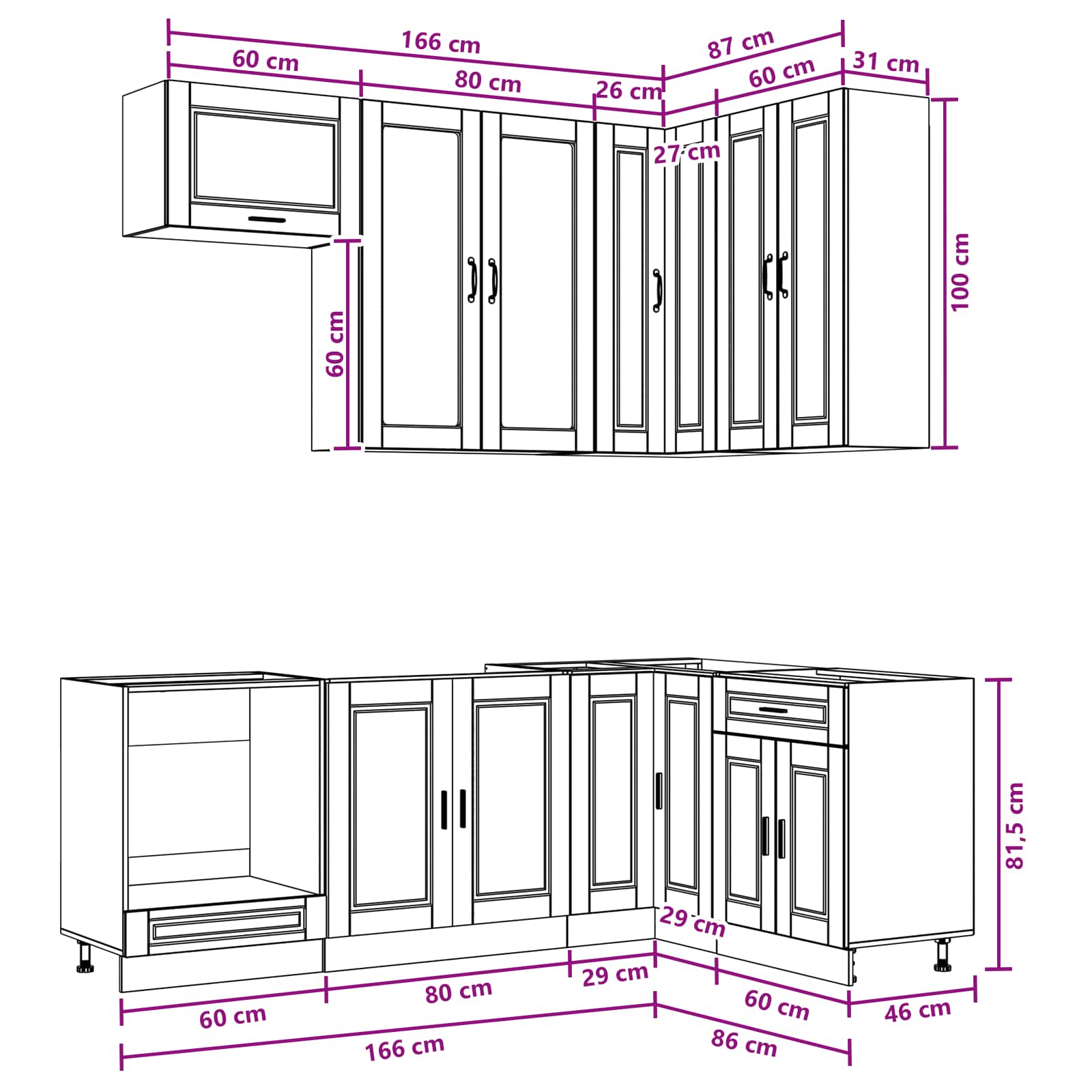 Kücheneinheit Porto 8 Pcs Schwarz Holzwerkstoff