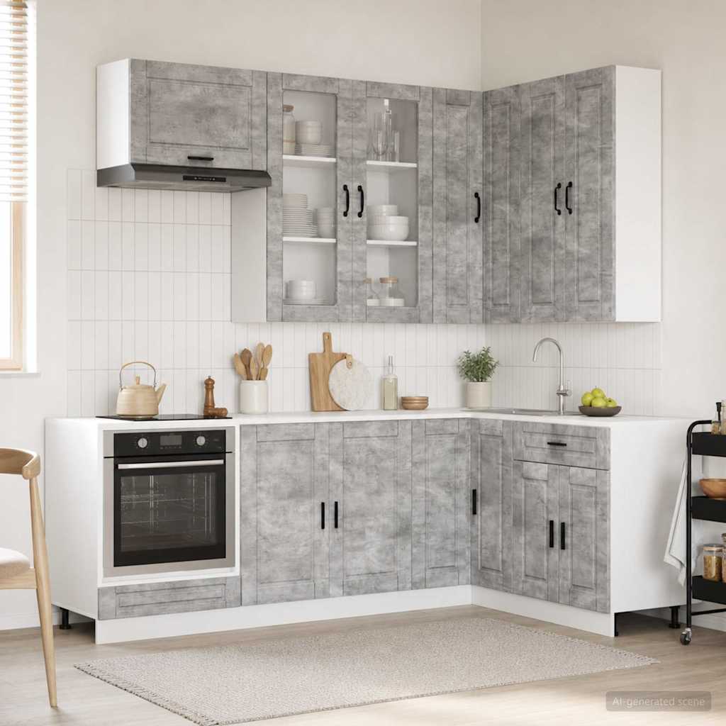 Kücheneinheit Porto 8 Pcs Betongrau Holzwerkstoff
