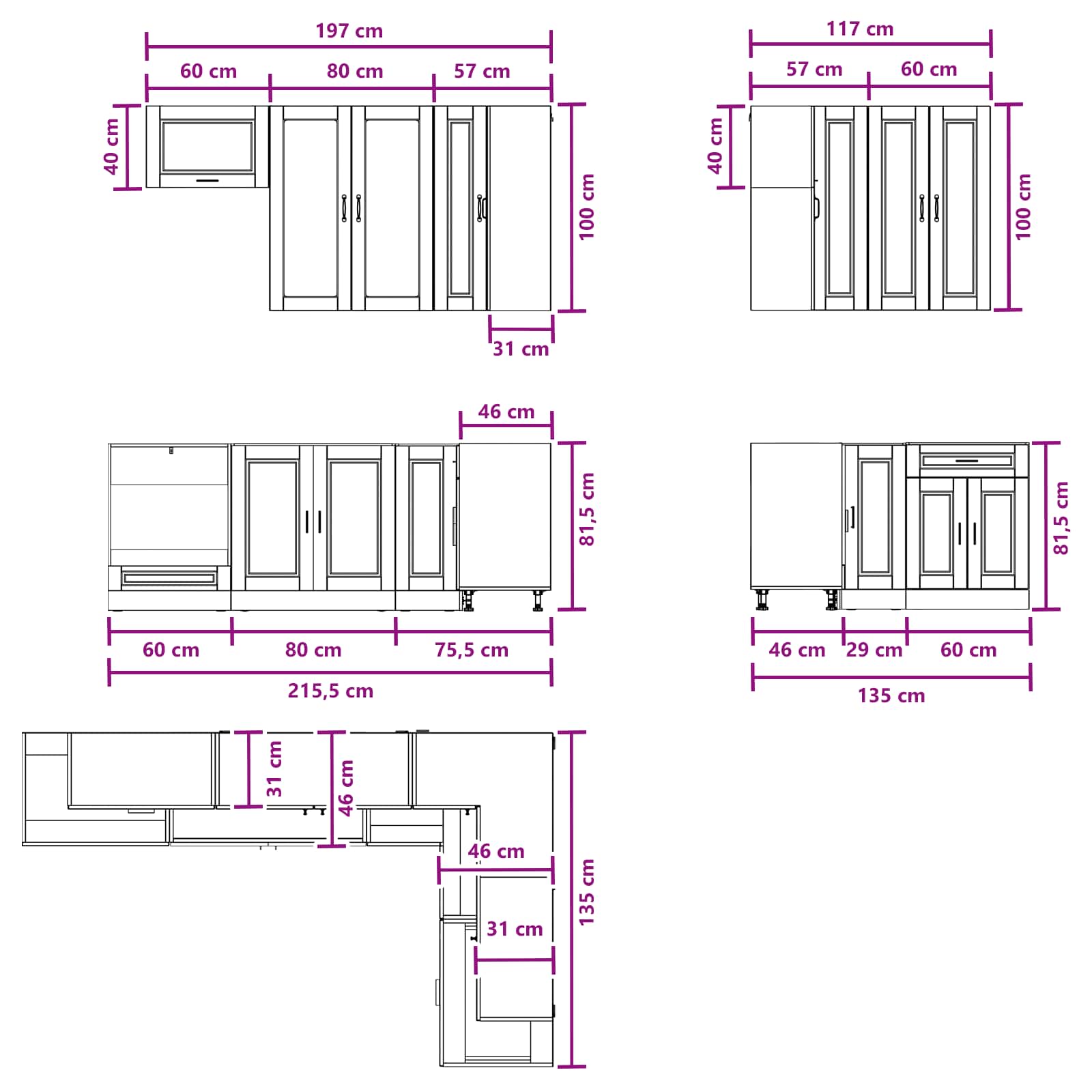 Kücheneinheit Porto 8 Pcs Betongrau Holzwerkstoff