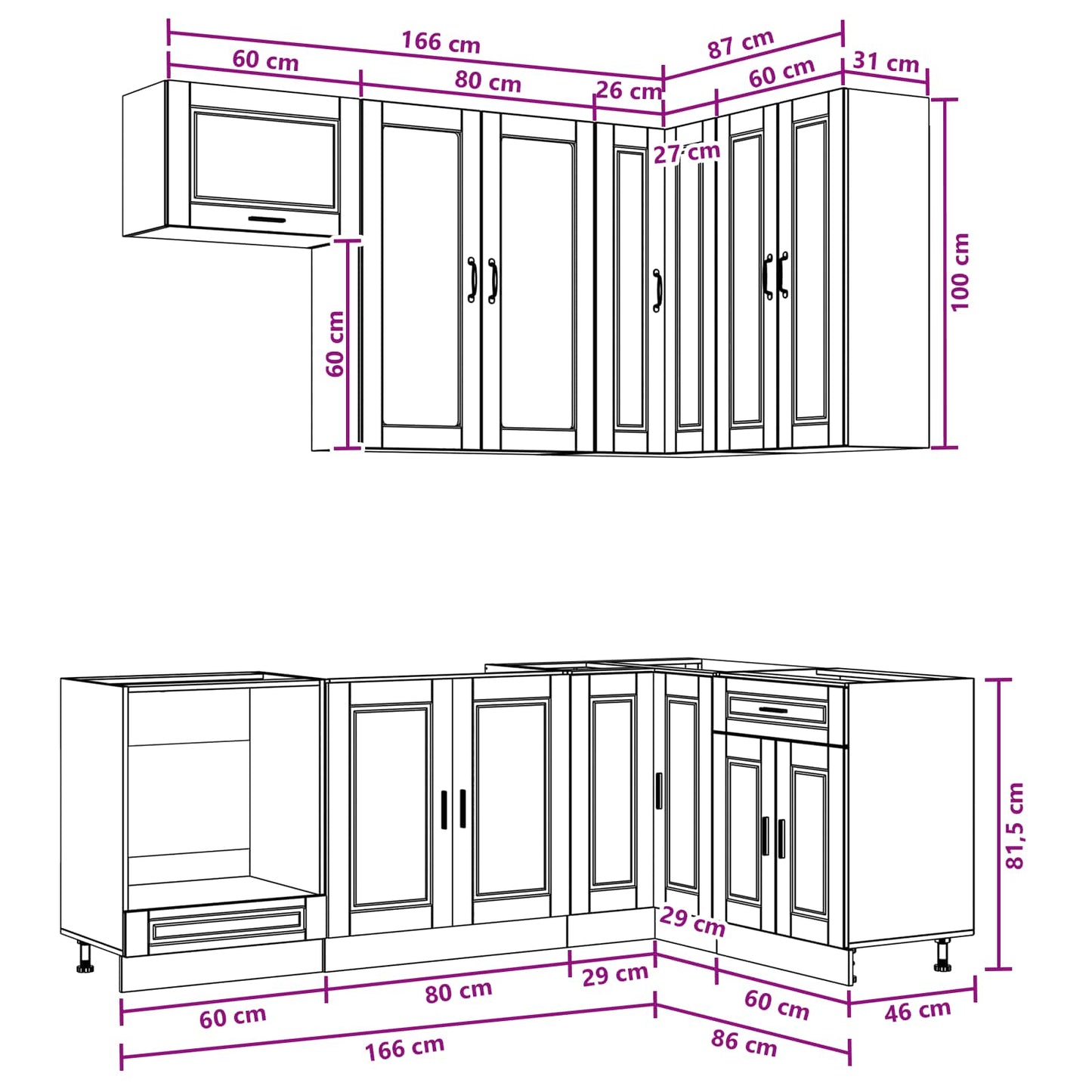 Kücheneinheit Porto 8 Pcs Betongrau Holzwerkstoff