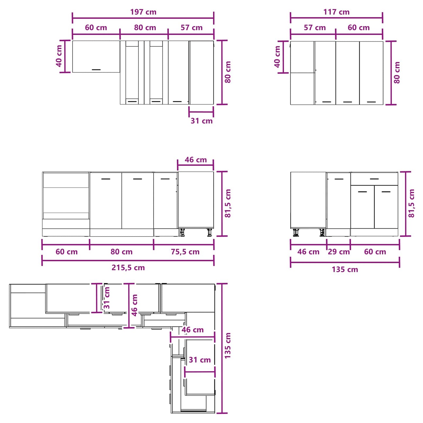 Kücheneinheit Lyon 8 Pcs Holzwerkstoff