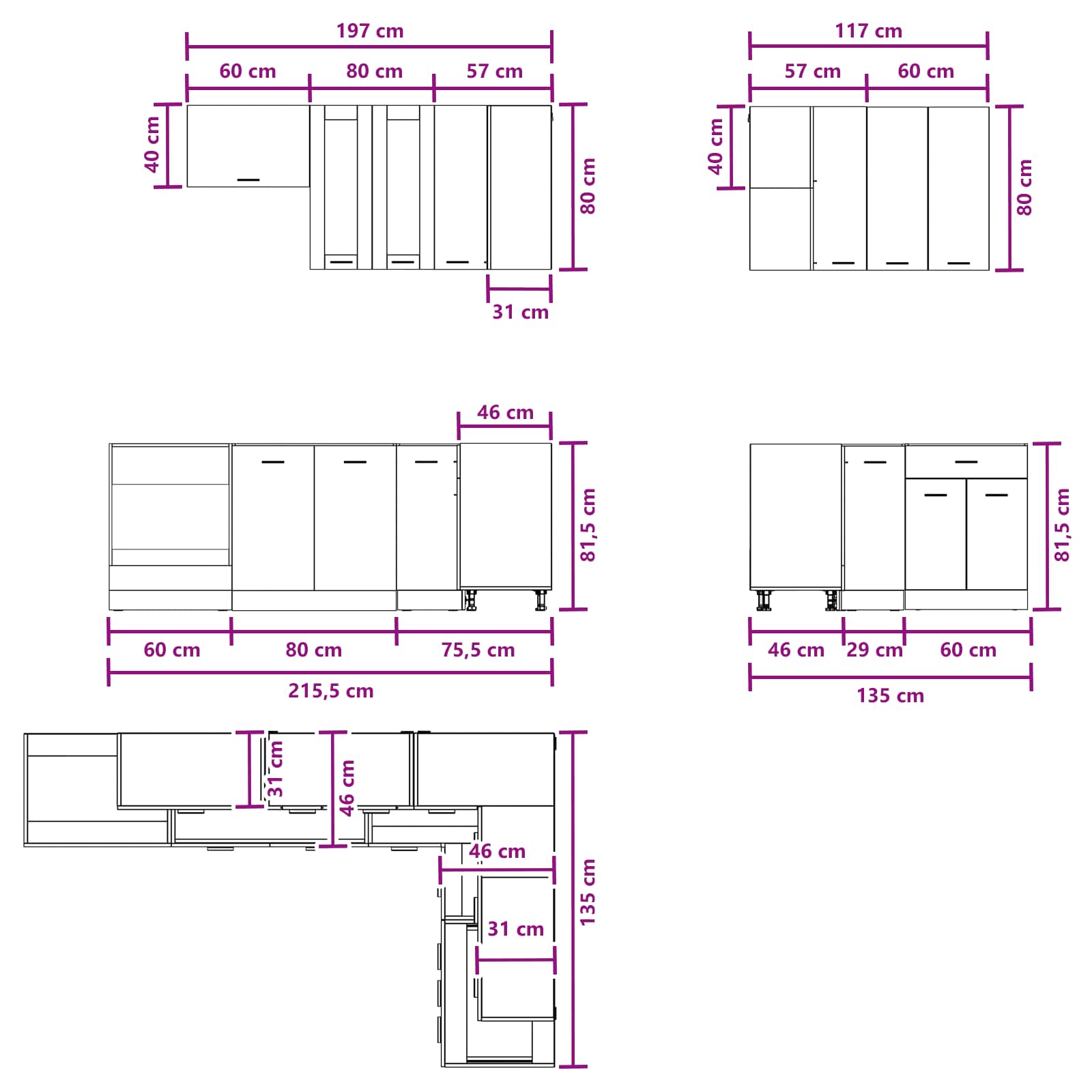 Kücheneinheit Lyon 8 Pcs Holzwerkstoff