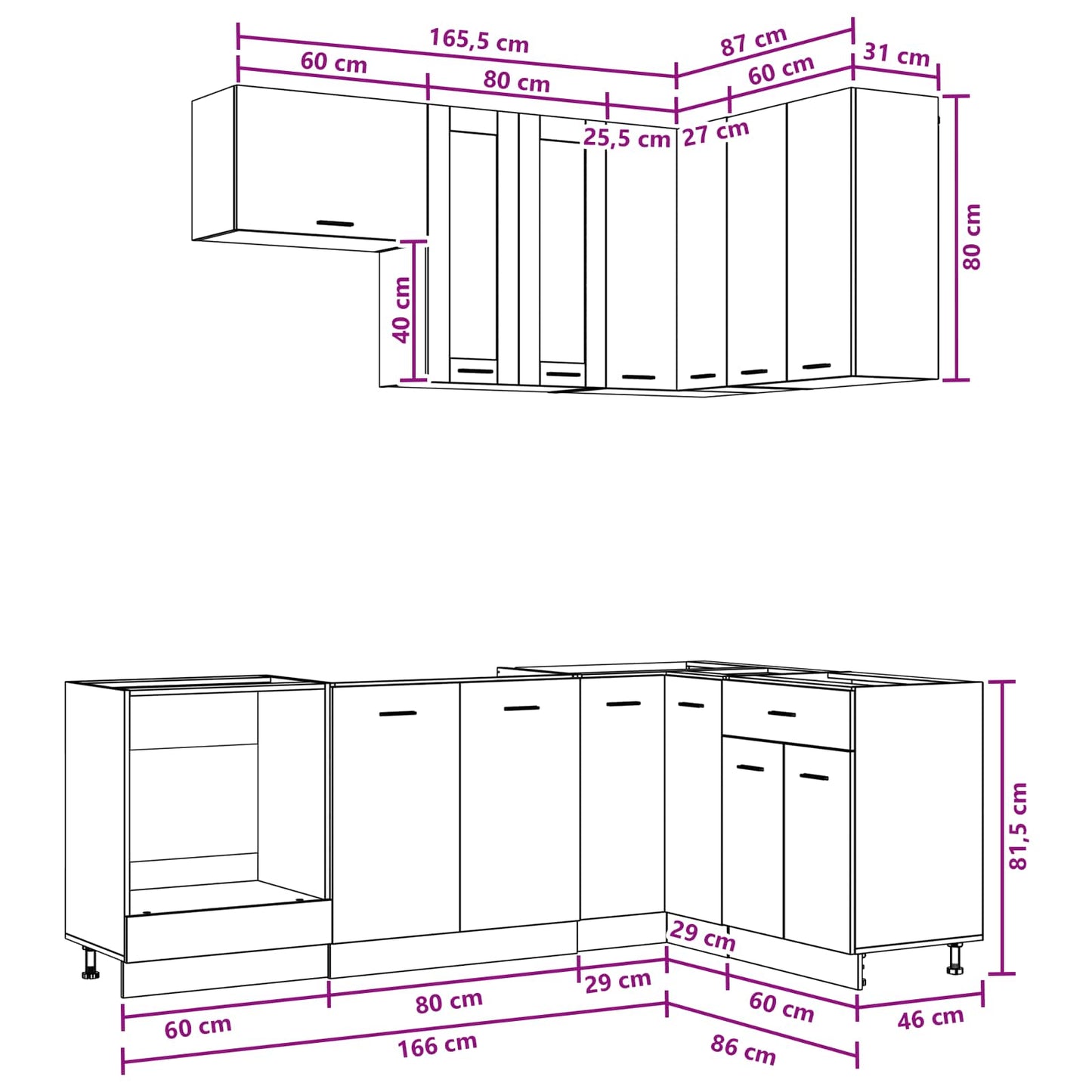 Kücheneinheit Lyon 8 Pcs Holzwerkstoff