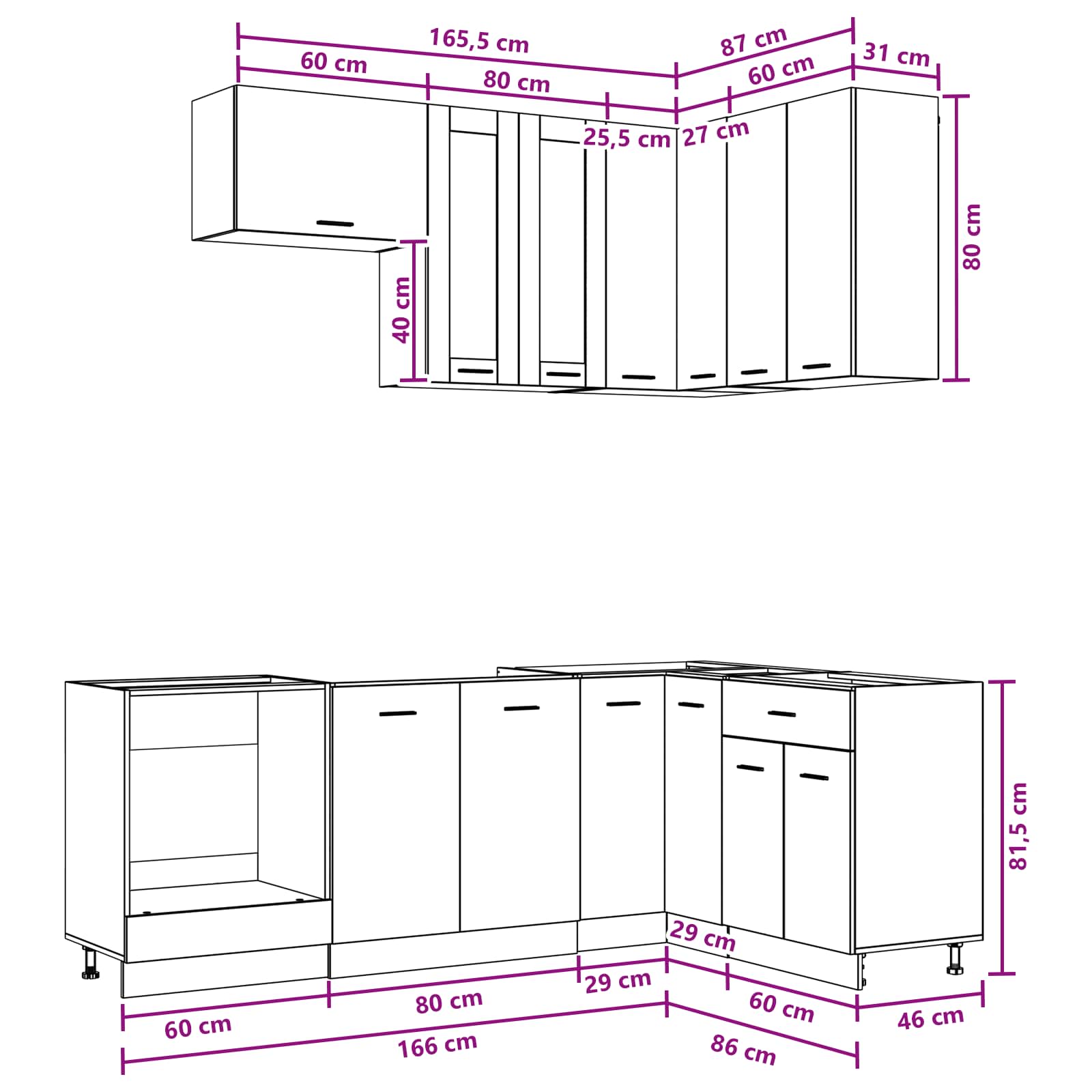 Kücheneinheit Lyon 8 Pcs Holzwerkstoff