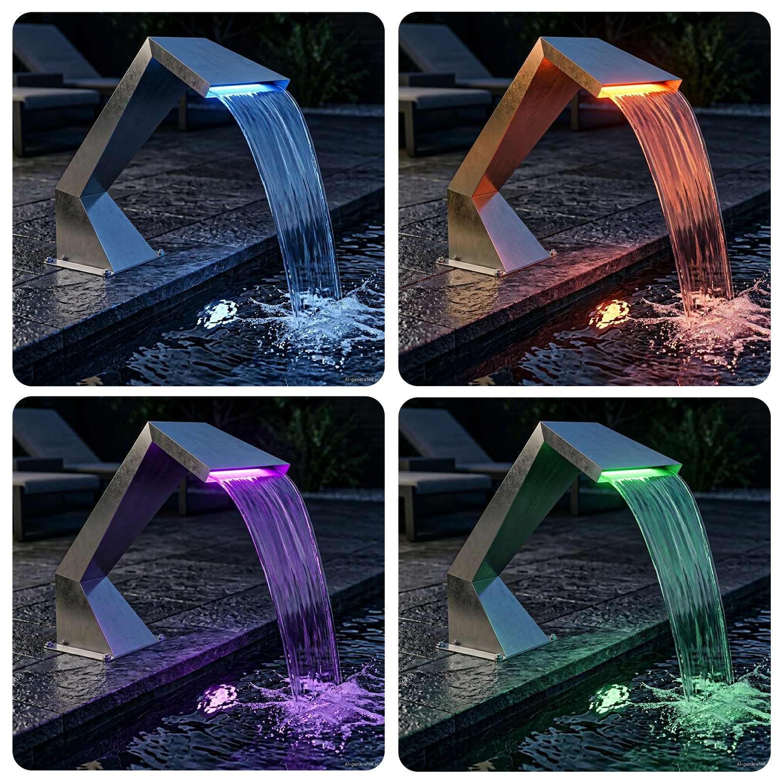 Poolwasserfall Mit Rgb-Leds Edelstahl 63,5 X 29 X 51 Cm Silber