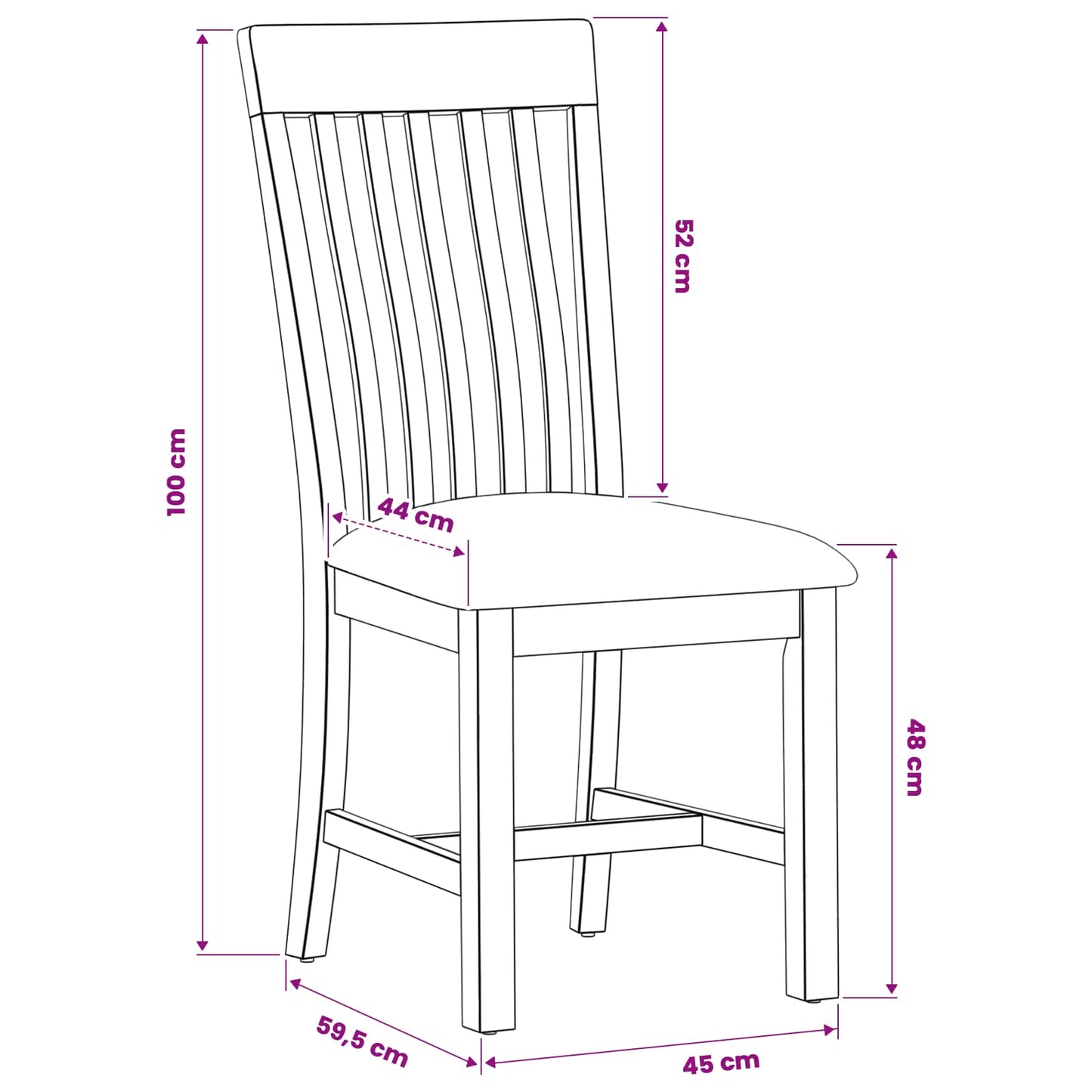 Esszimmerstuhl 2 Pcs Massivholz Eiche 45 X 59,5 X 100 Cm