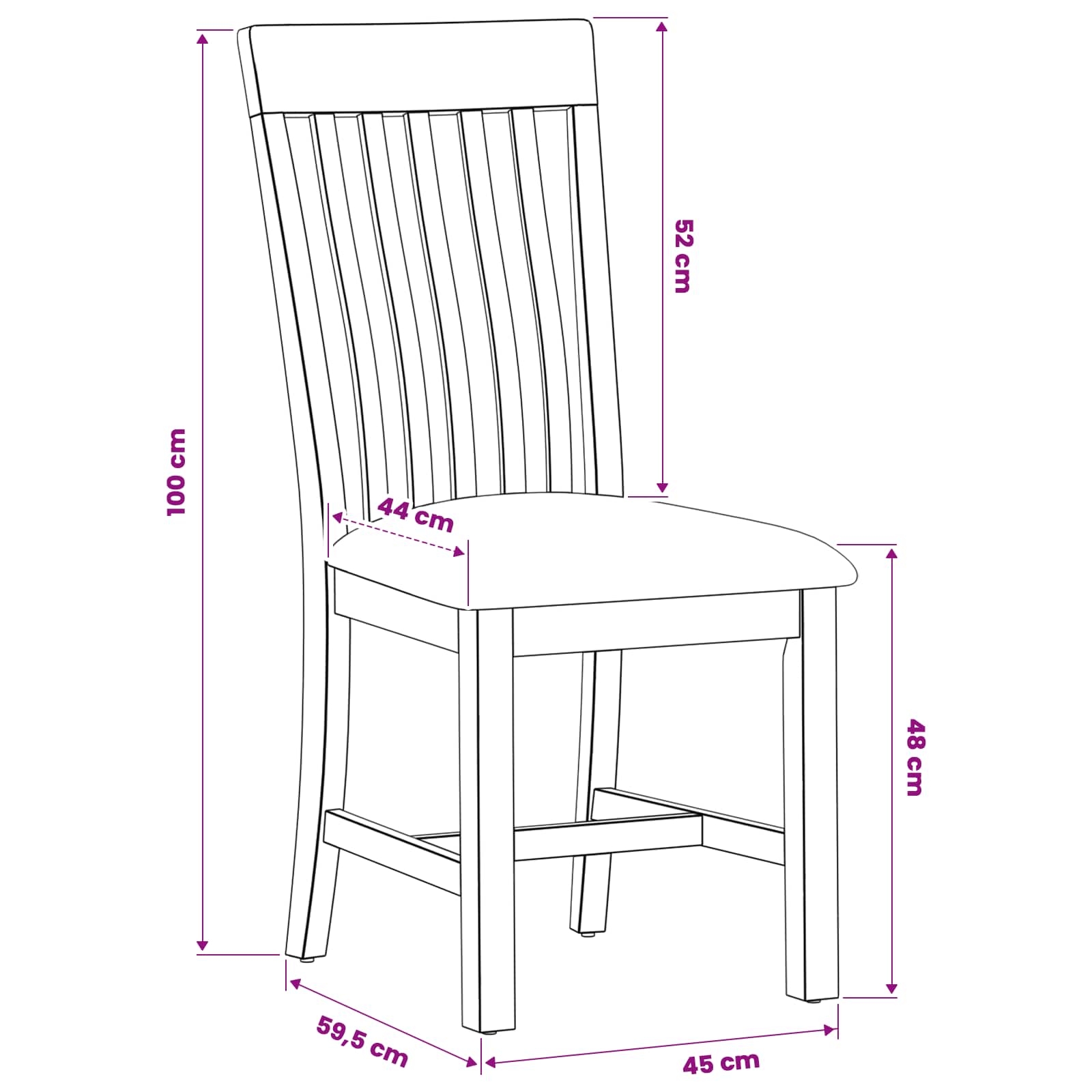 Esszimmerstuhl 2 Pcs Massivholz Eiche 45 X 59,5 X 100 Cm