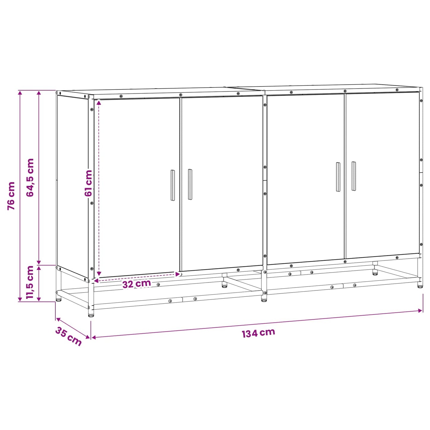 Sideboard 134 X 35 X 76 Cm Holzwerkstoff