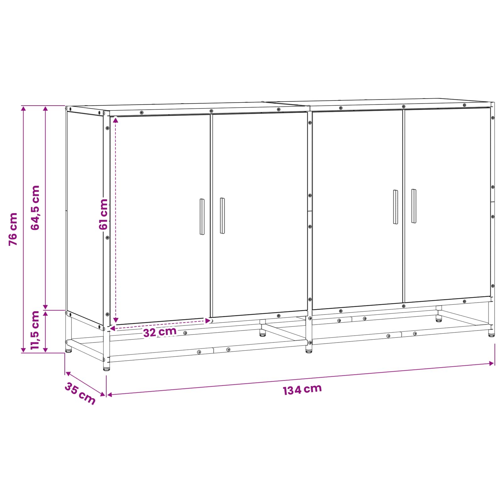 Sideboard 134 X 35 X 76 Cm Holzwerkstoff