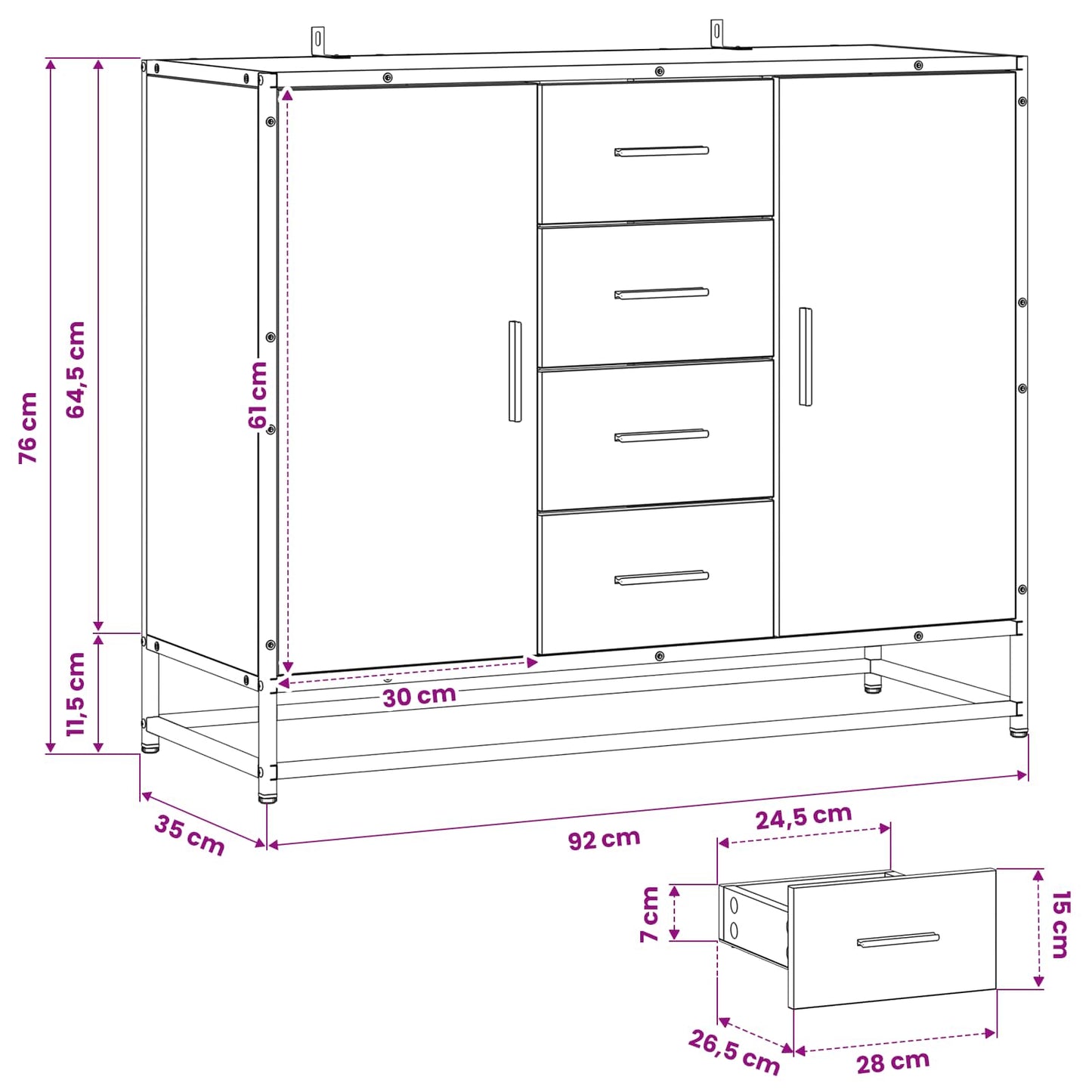 Sideboard 92 X 35 X 76 Cm Holzwerkstoff