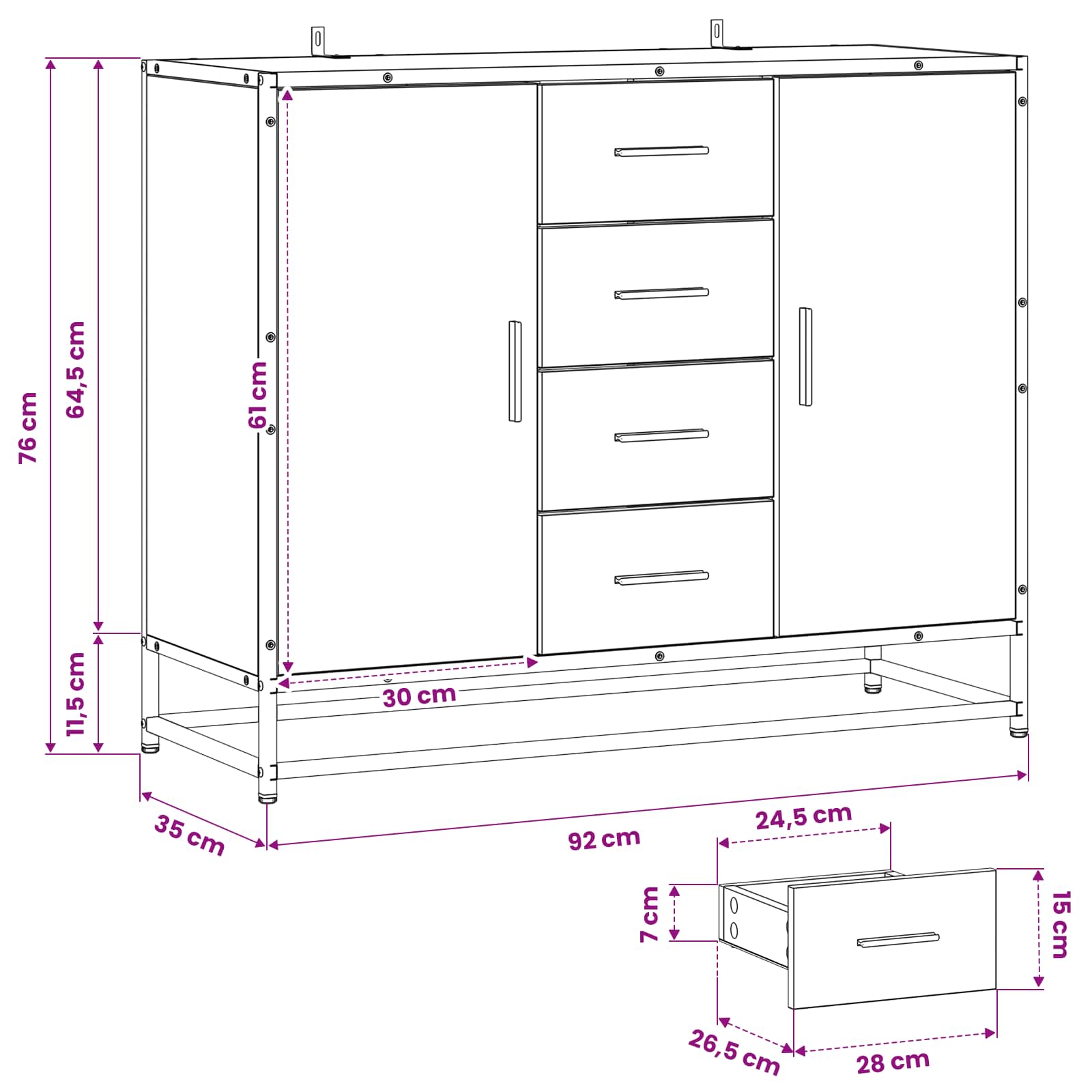 Sideboard 92 X 35 X 76 Cm Holzwerkstoff