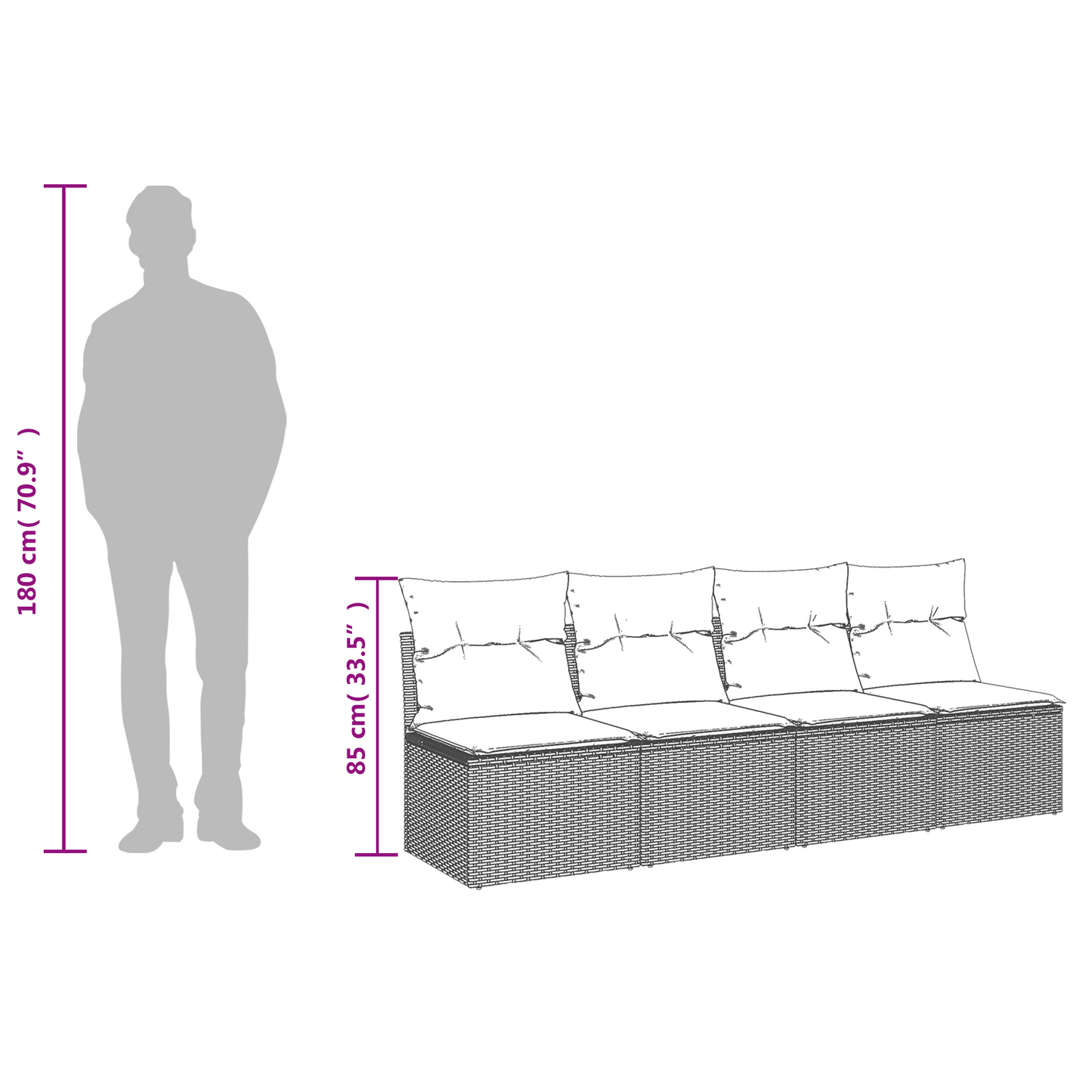 | Garten-Sofa | Mit Kissen 227 X 62 X 69 Cm Poly-Rattan
