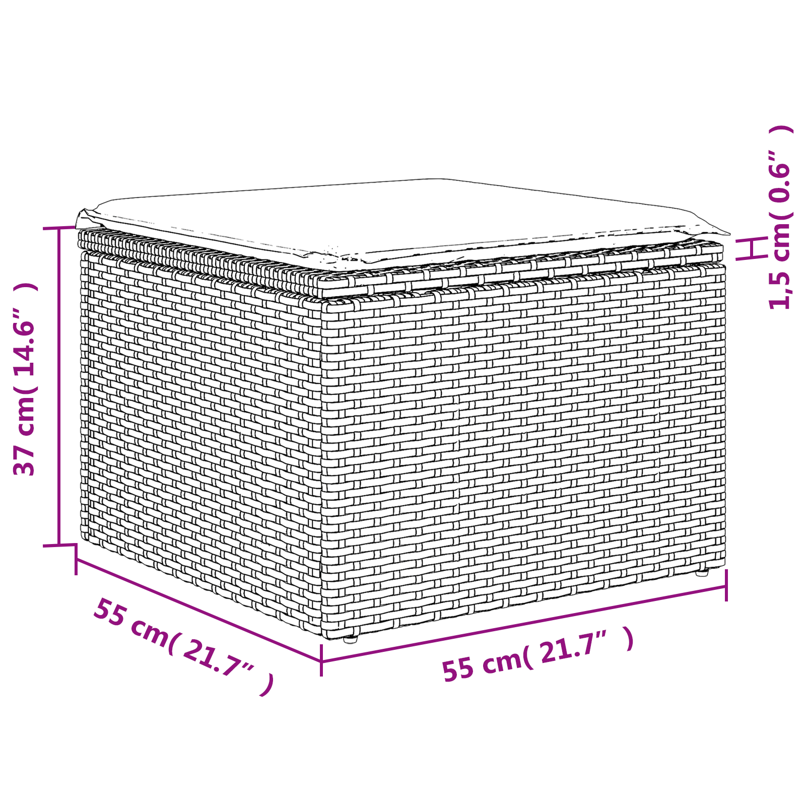 Gartenhocker Mit Kissen 55X55X37 Cm Poly Rattan Braun
